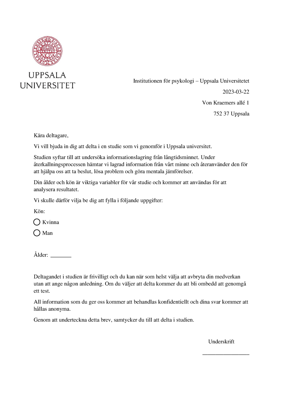 Samtyckes Brev -mall - Labb - Institutionen För Psykologi – Uppsala ...