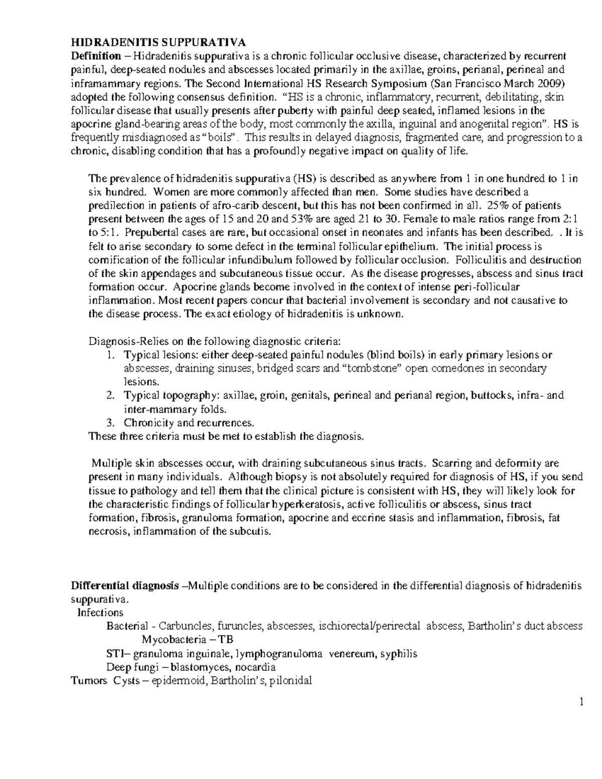 Nanopdf - Lecture notes 1 - HIDRADENITIS SUPPURATIVA Definition ...