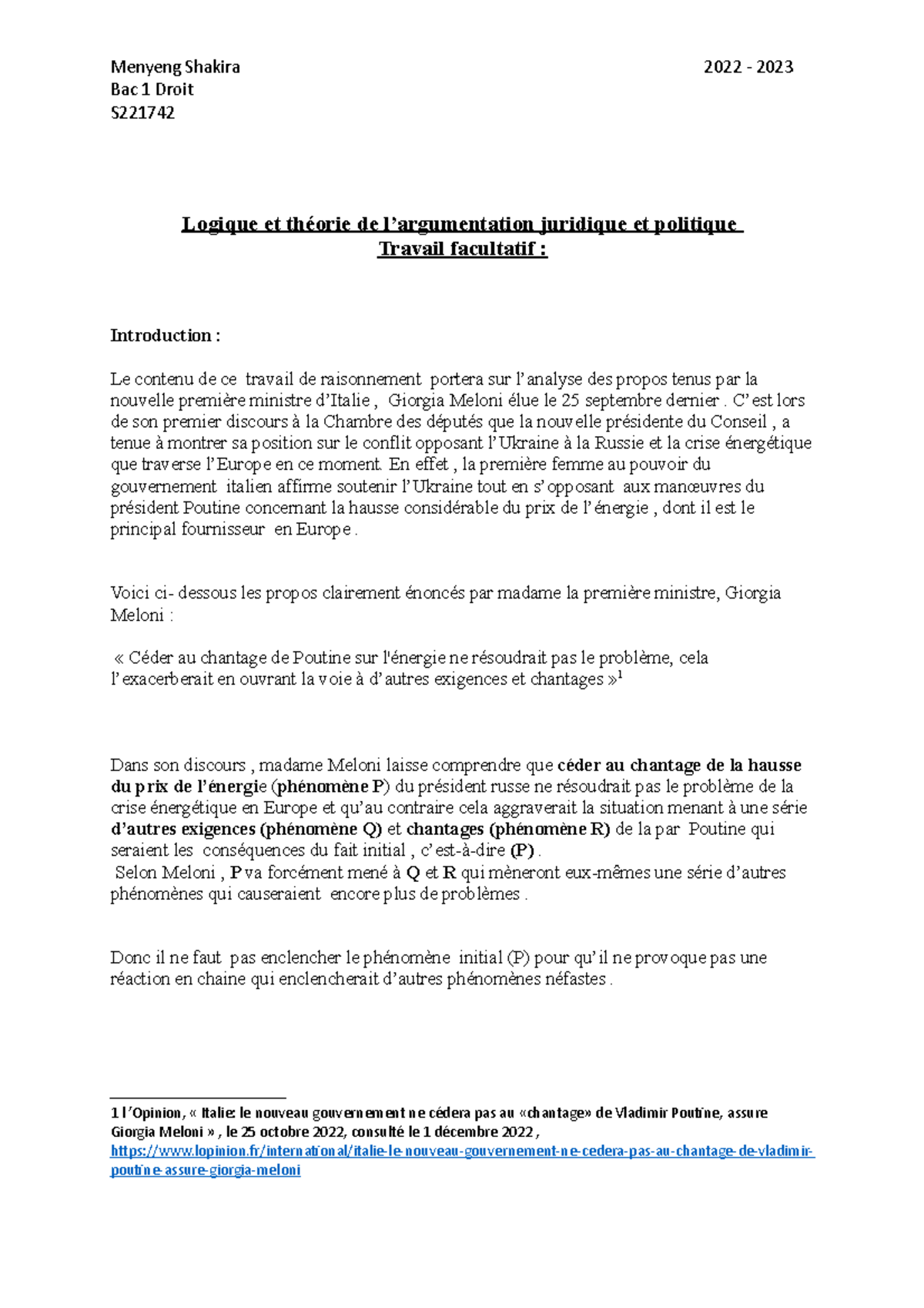 Travail facultatif logique - Bac 1 Droit S Logique et théorie de l ...