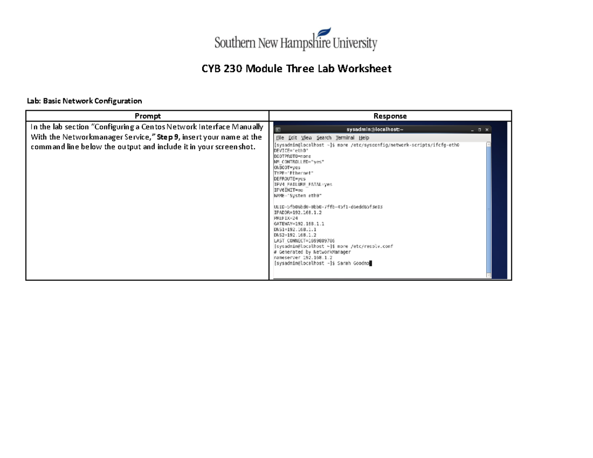 CYB230 Lab3 Worksheet - CYB 230 Module Three Lab Worksheet Lab: Basic ...