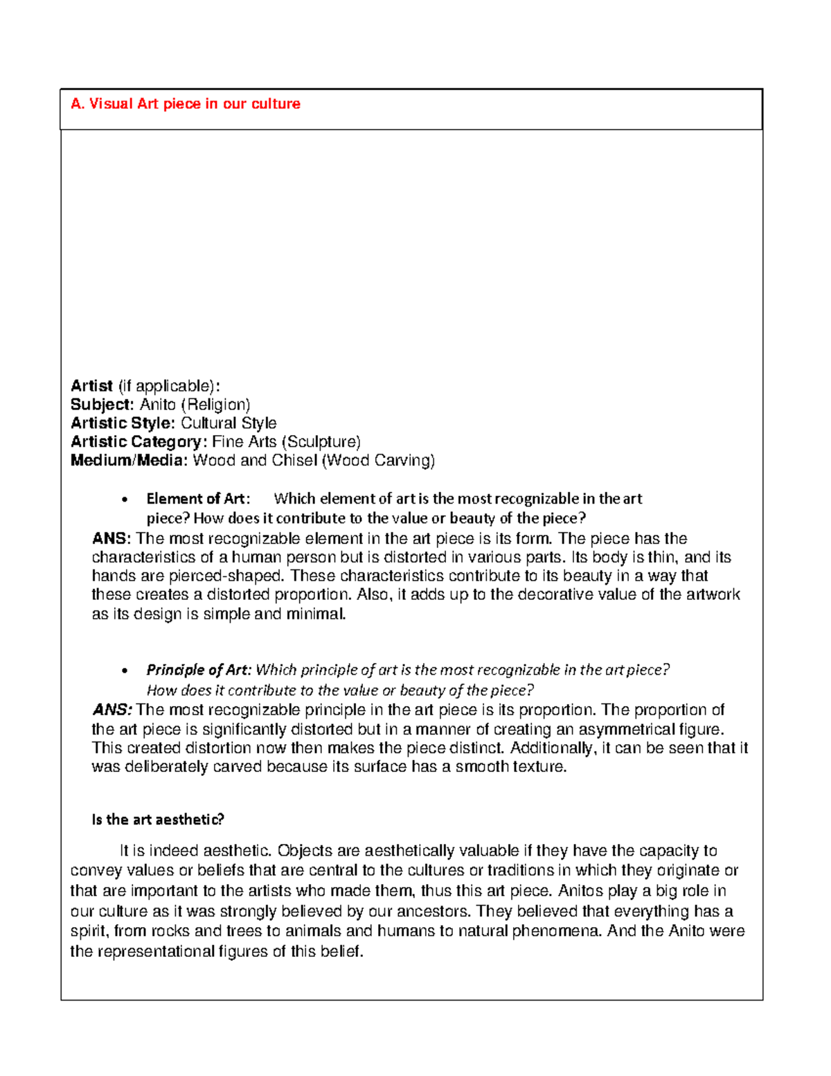 GRVA Module 2 UNIT 1 Evaluate - Artist (if applicable): Subject: Anito ...