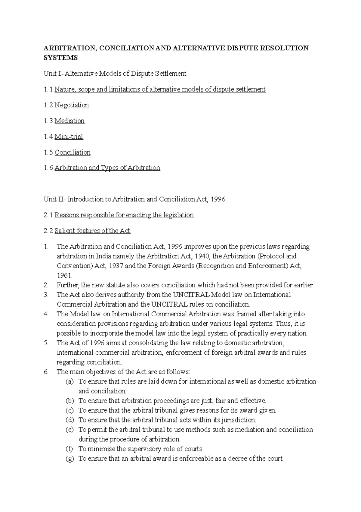 Arbitration And Conciliation Notes – MOJQI