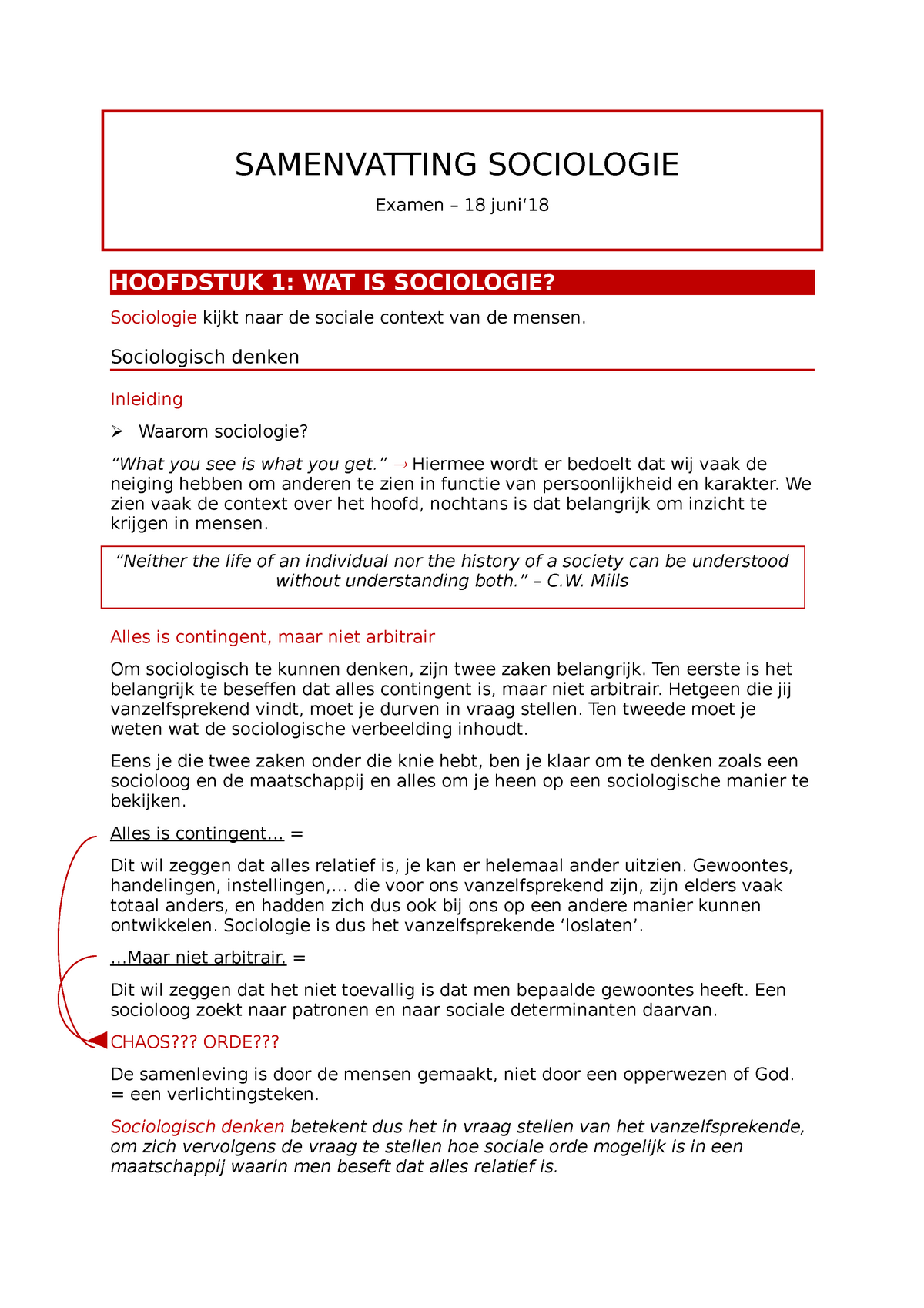 Samenvatting Sociologie Samenvatting Sociologie Examen Juni