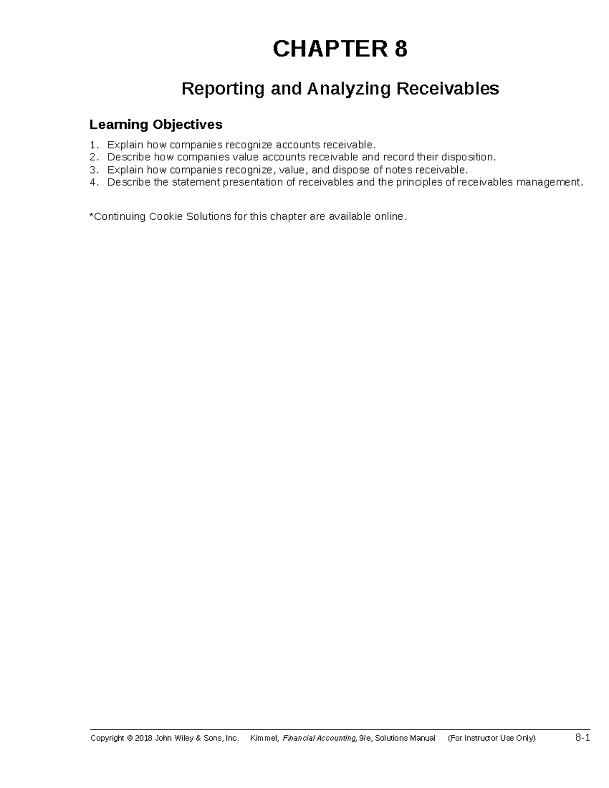 Chapter 8 Solutions - CHAPTER 8 Reporting And Analyzing Receivables ...