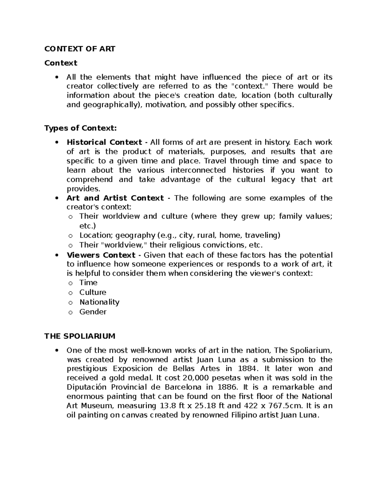 Context OF ART CONTEXT OF ART Context All the elements that might