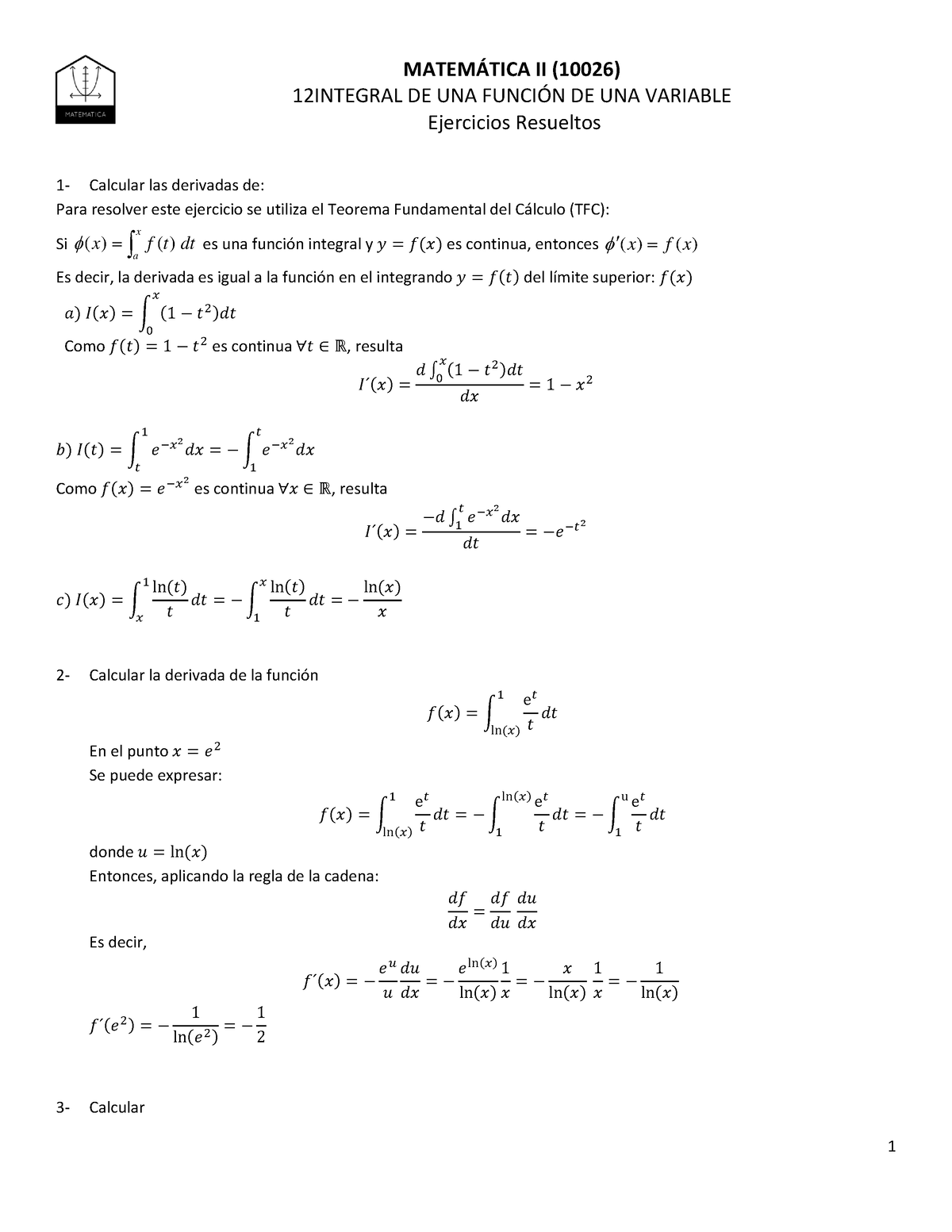 12 Integral DE UNA Funcion DE UNA Variable REAL Ejercicios Resueltos ...