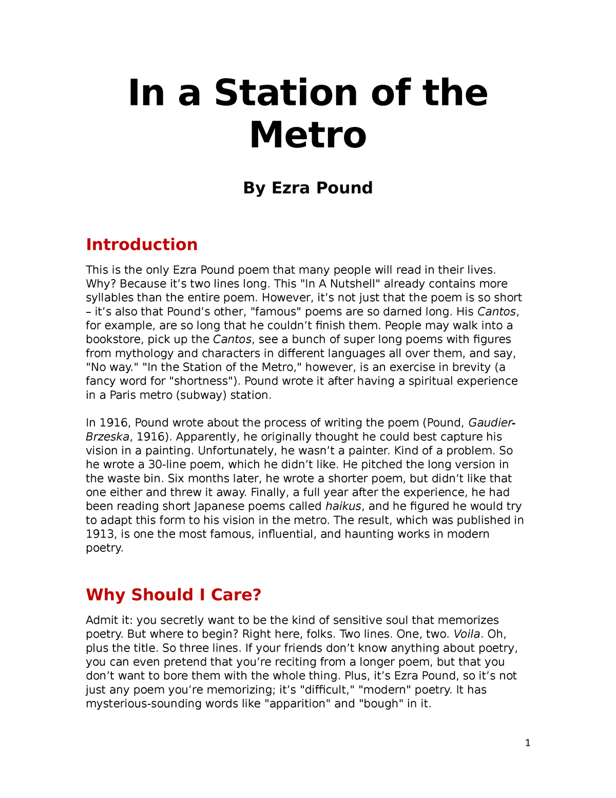 In A Station Of The Metro By Ezra Pound 64023056 Uned Studocu