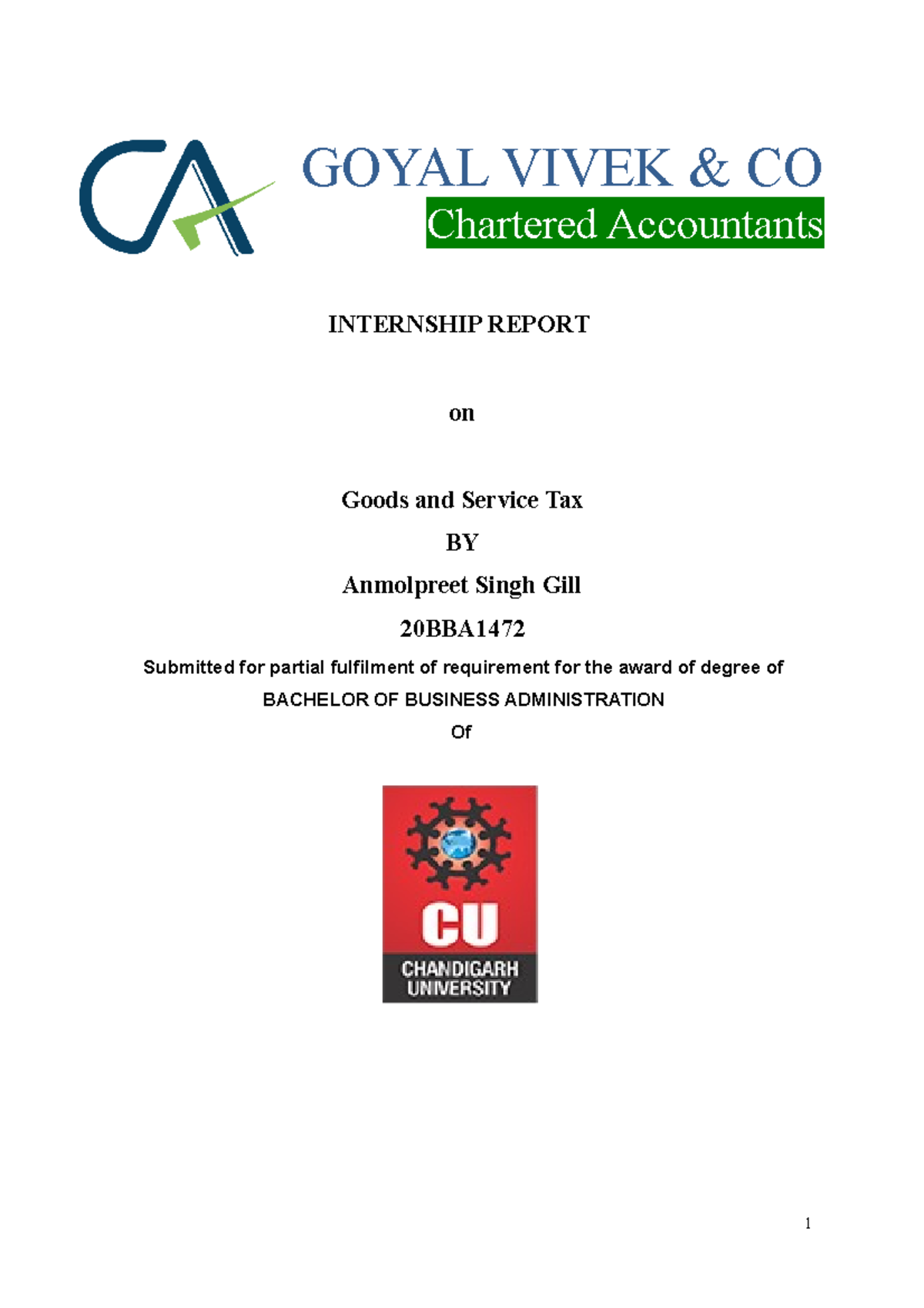 GST - retgr - 1 GOYAL VIVEK & CO Chartered Accountants INTERNSHIP ...