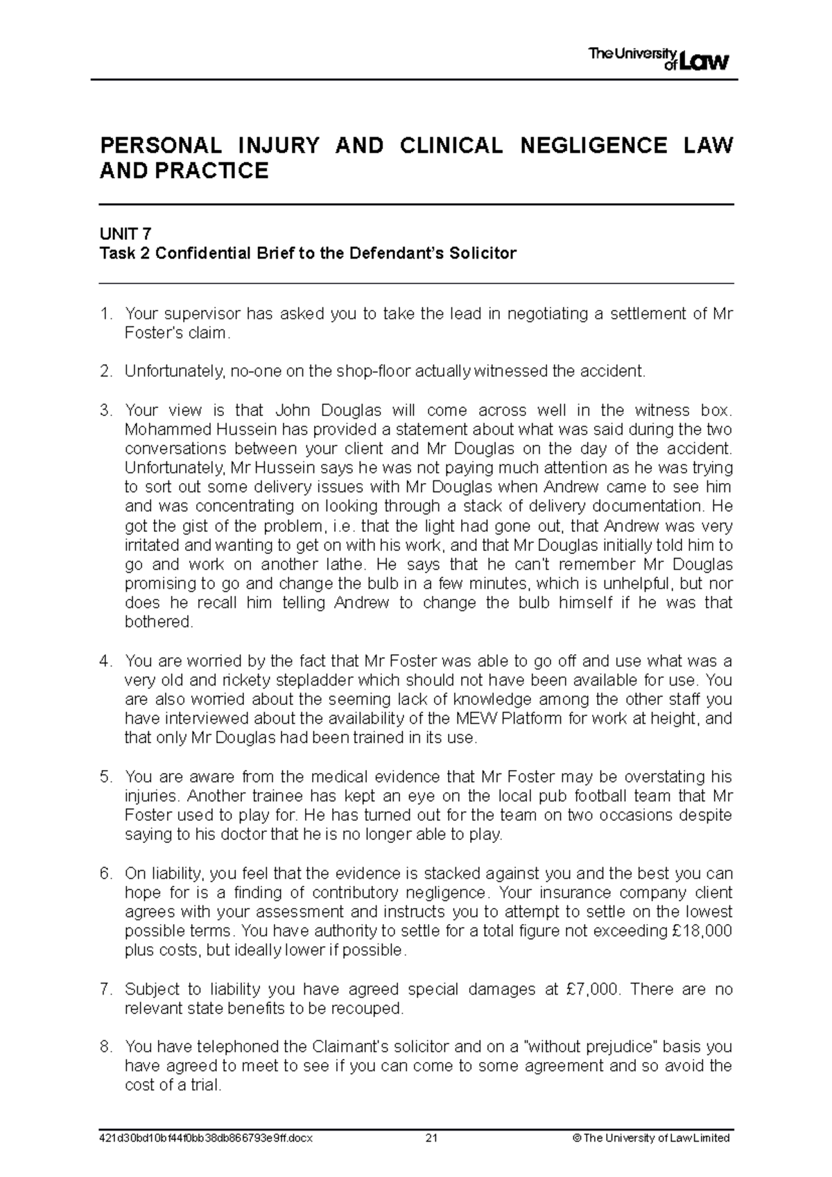 2122 picn ws07 ce02 d brief t PERSONAL INJURY AND CLINICAL NEGLIGENCE