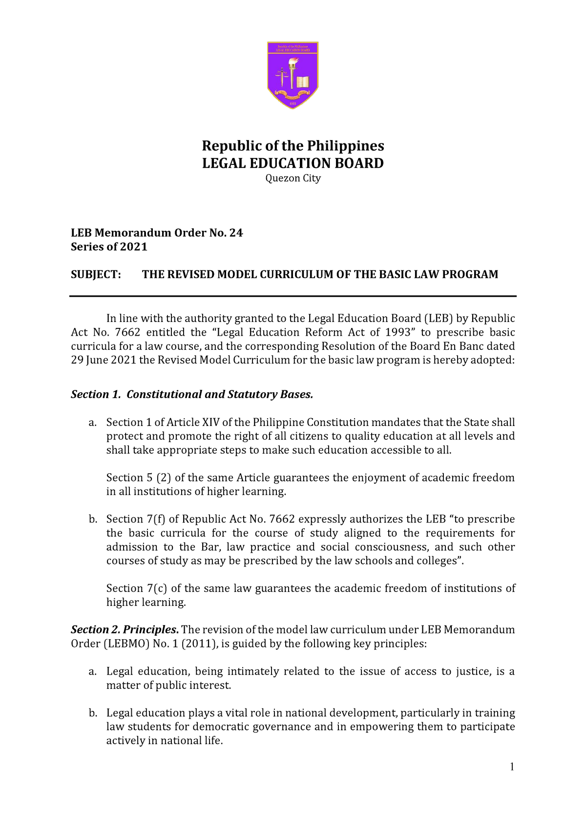 LEB Memorandum Order No 24 - Republic Of The Philippines LEGAL ...