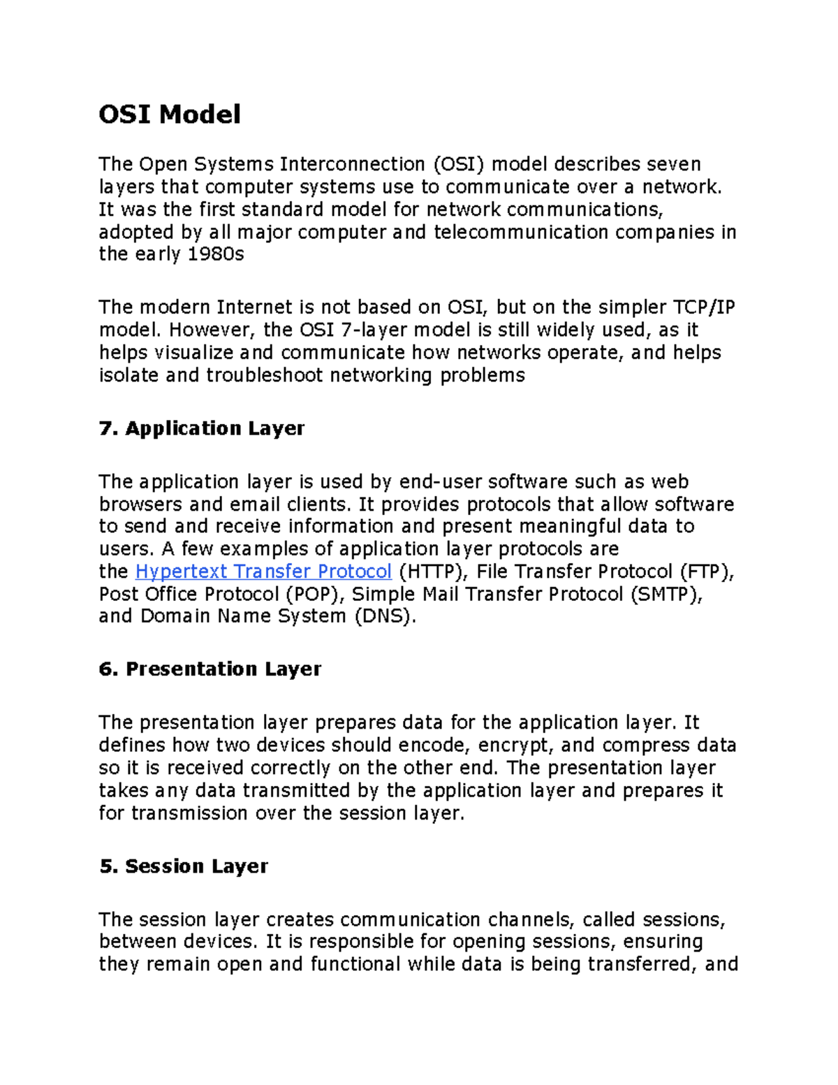 OSI Model - help - OSI Model The Open Systems Interconnection (OSI ...