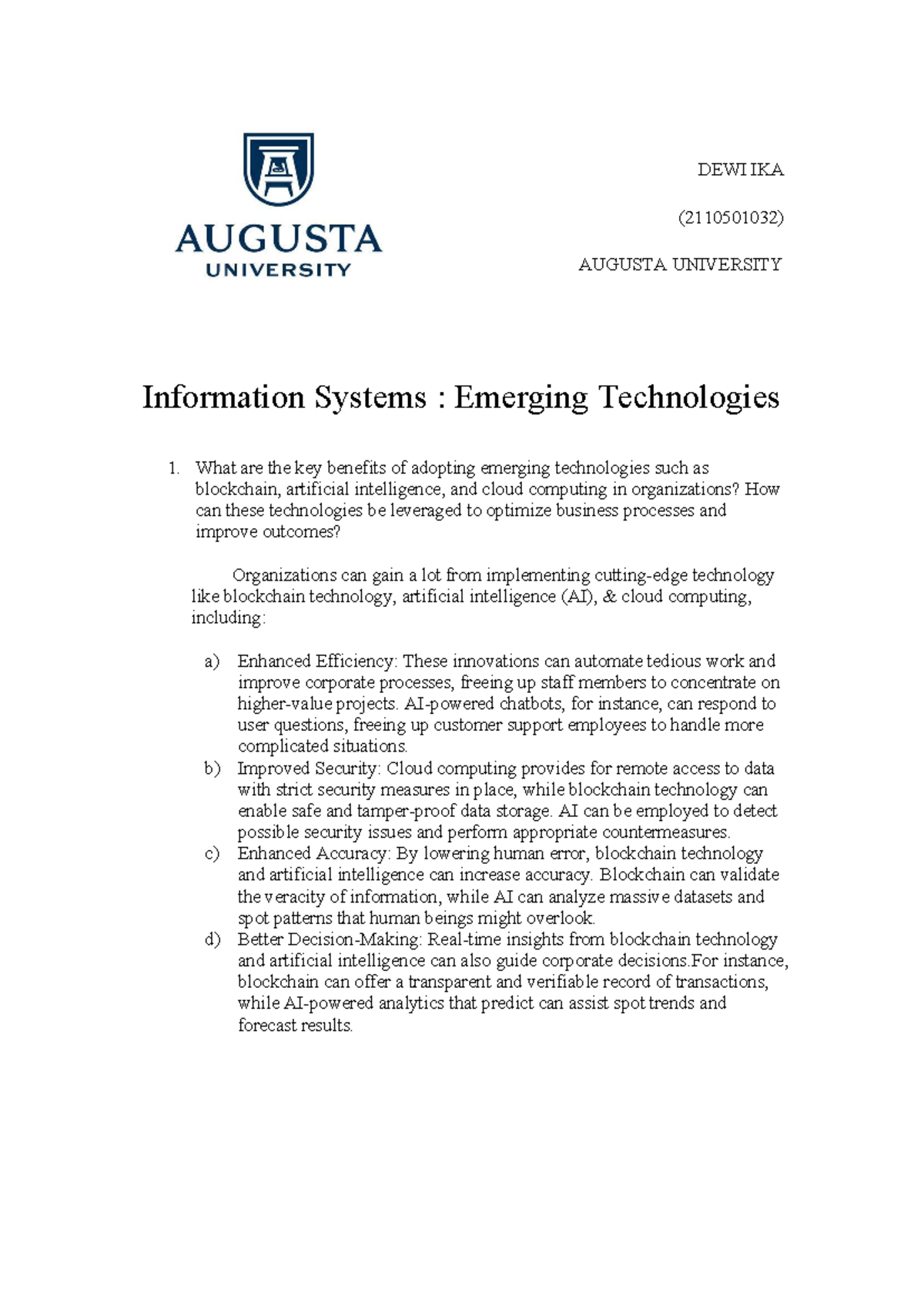 Information System Chapter 7 (assignment) - DEWI IKA (2110501032 ...
