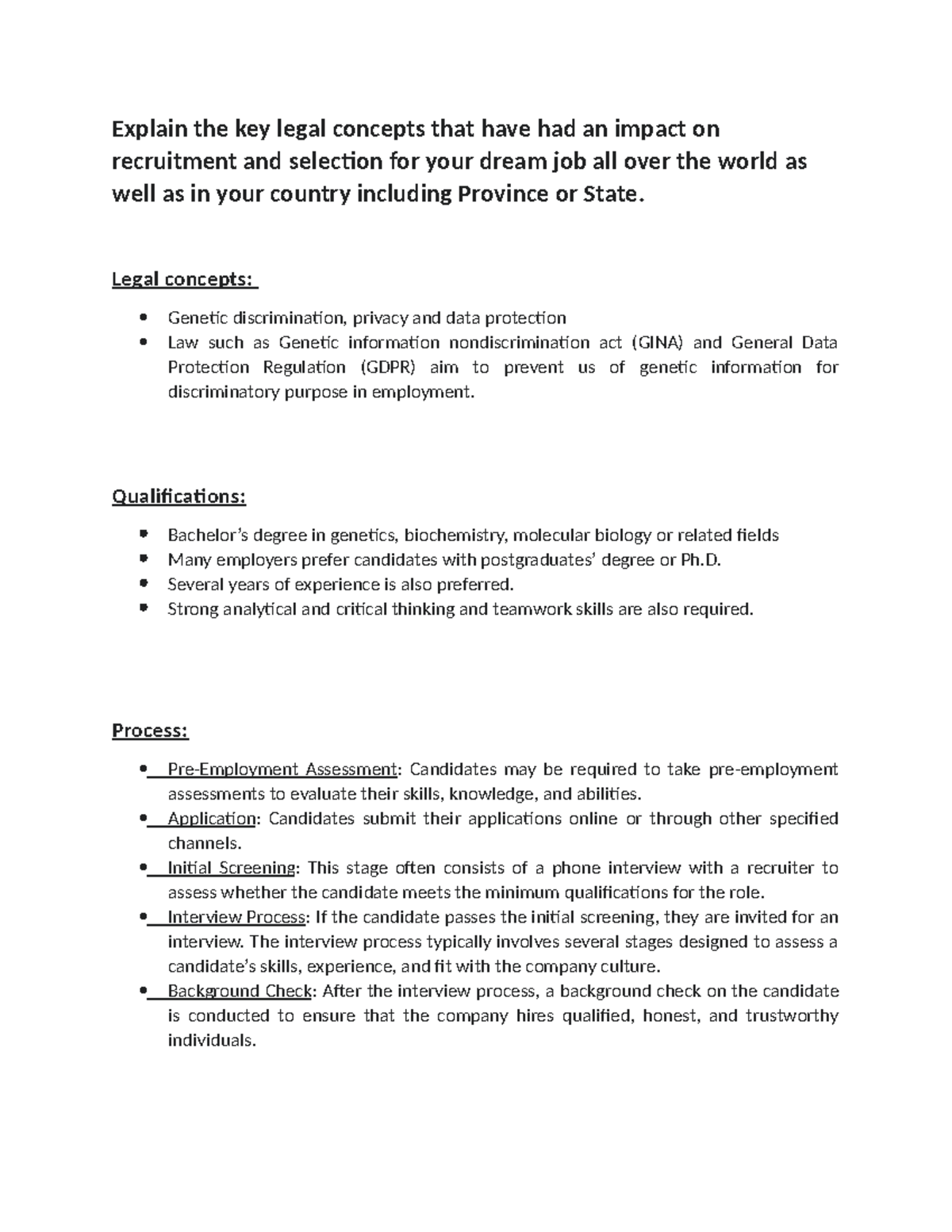 Recruitment and selection - Legal concepts: Genetic discrimination ...