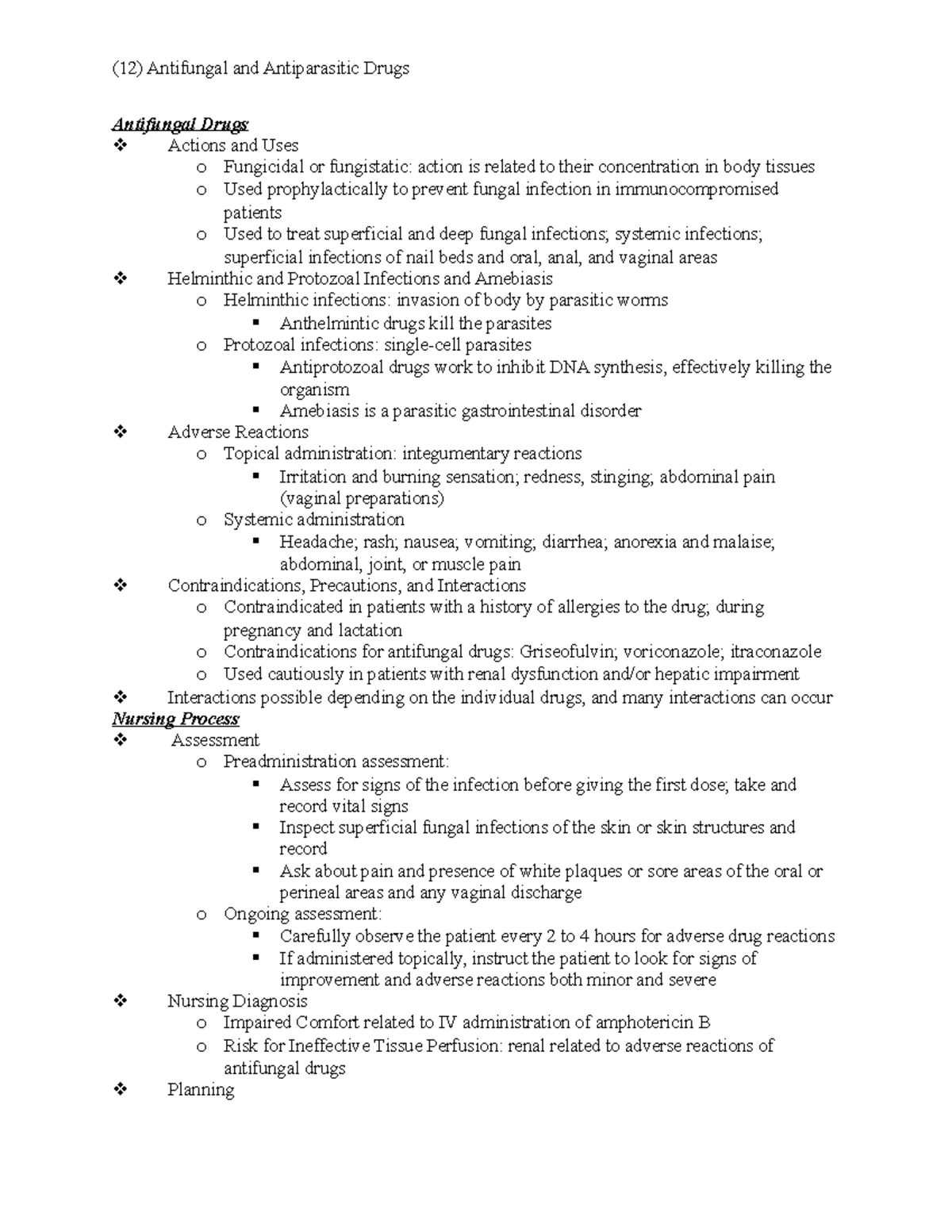 (12) Antifungal and Antiparasitic Drugs Antifungal Drugs v Actions