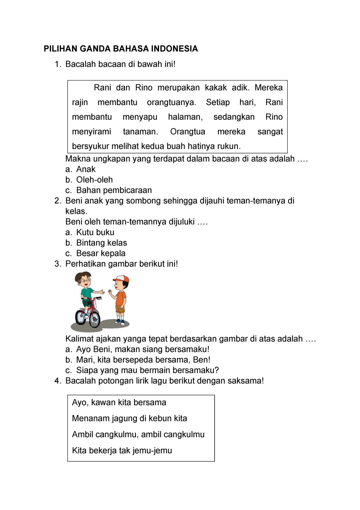 SOAL Pilihan Ganda Bahasa Indonesia - PILIHAN GANDA BAHASA INDONESIA ...