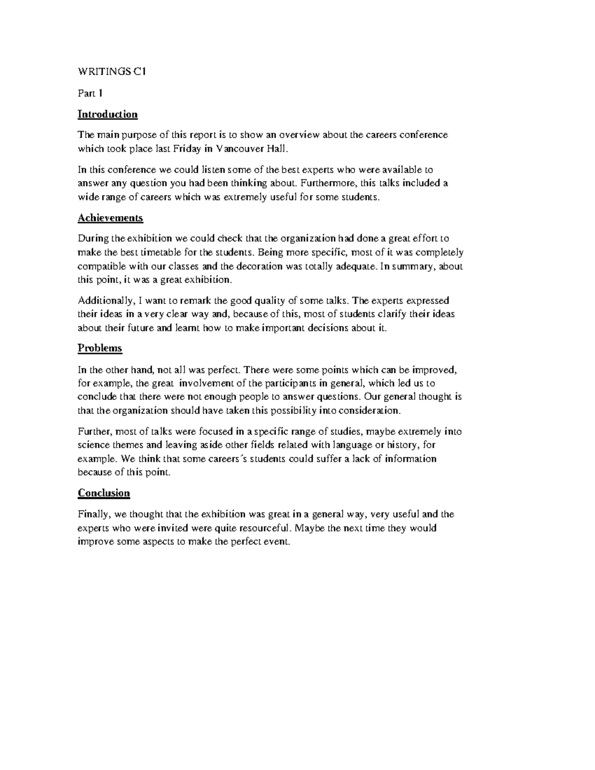 Writings C1 - Examen de inglés 2022 - WRITINGS C Part 1 Introduction ...
