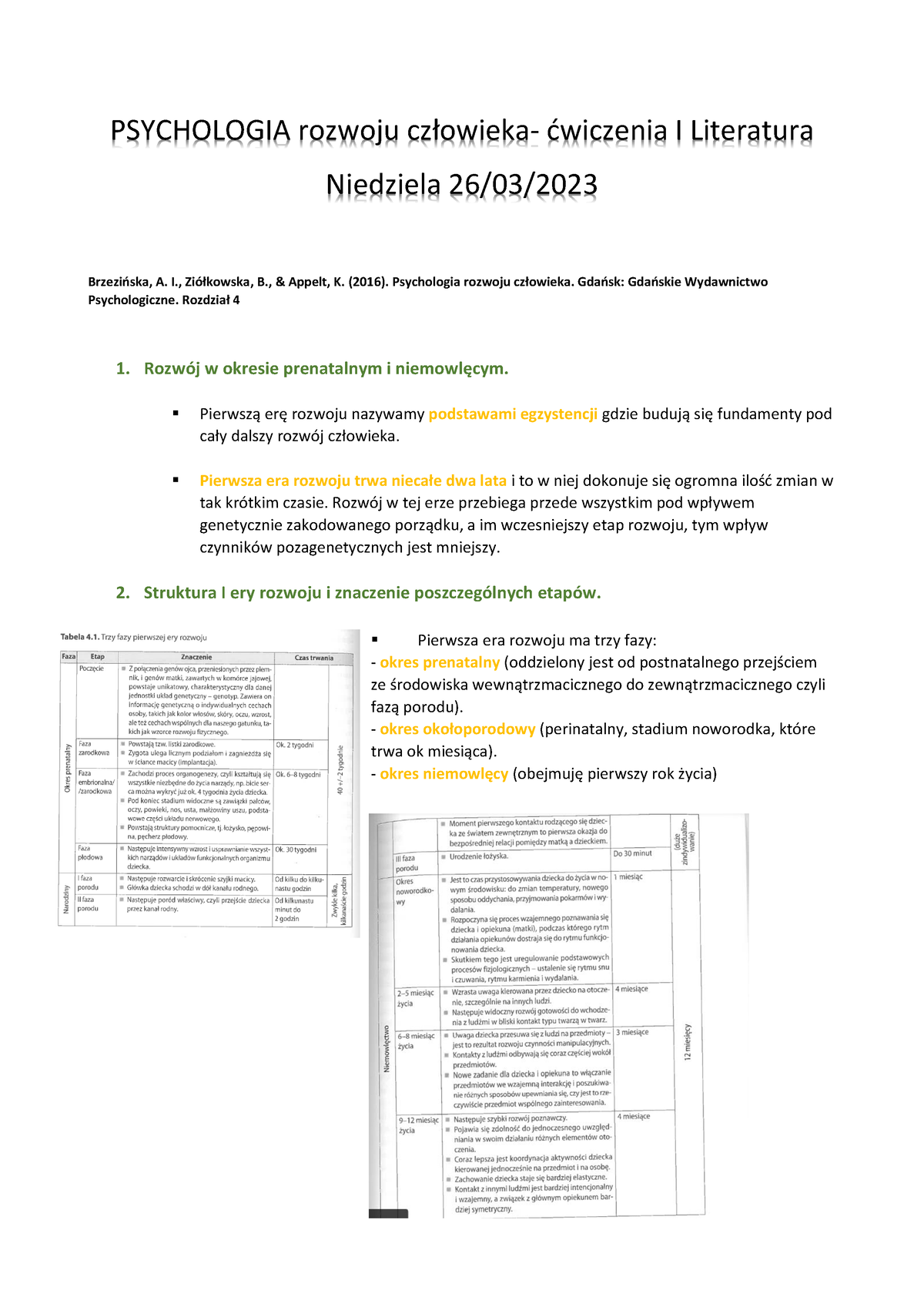 Ćwiczenia I- Psychologia Rozwoju CZŁ Owieka Literatura I PDF ...