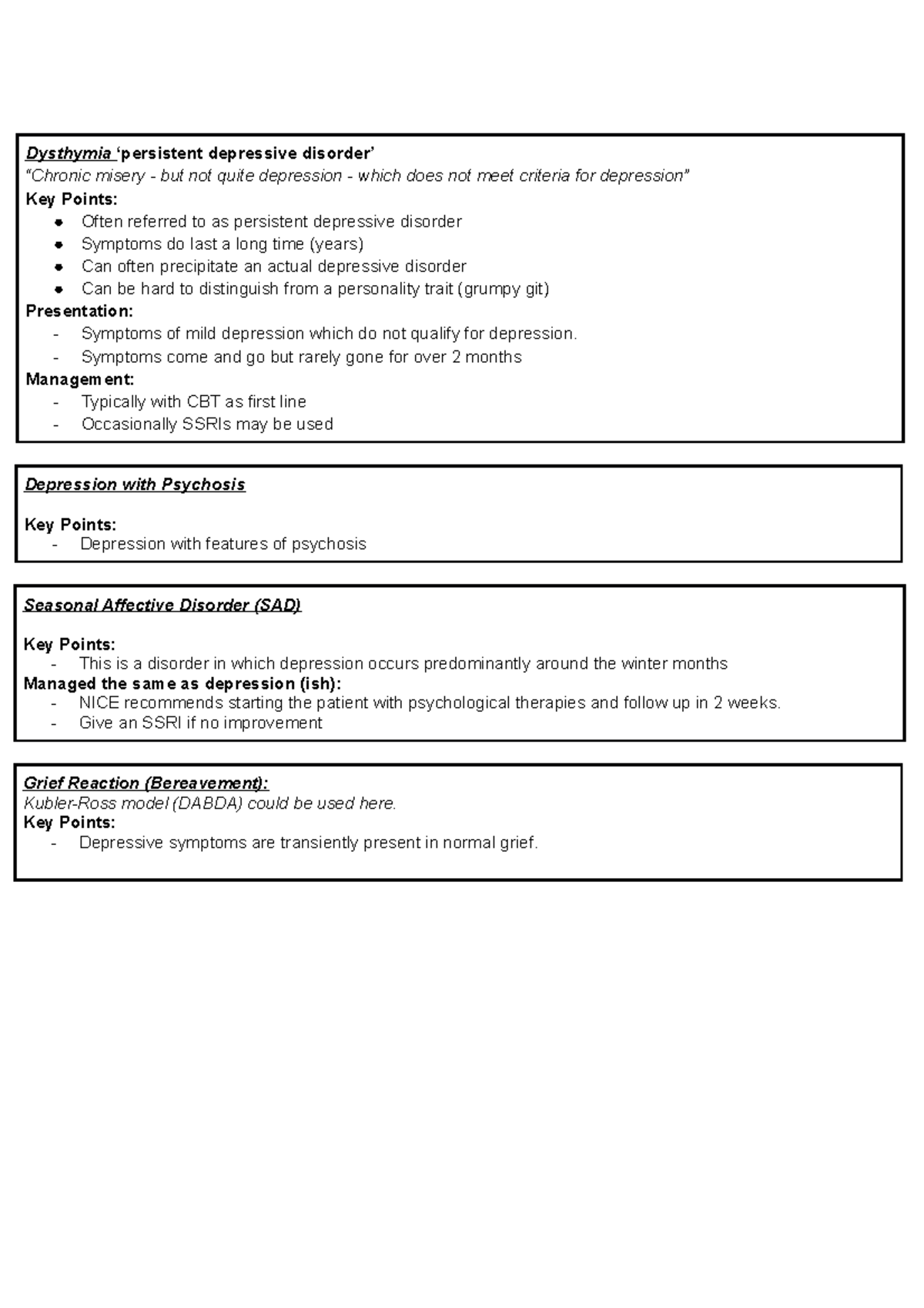 Depression Differentials Dysthymia ‘persistent depressive disorder