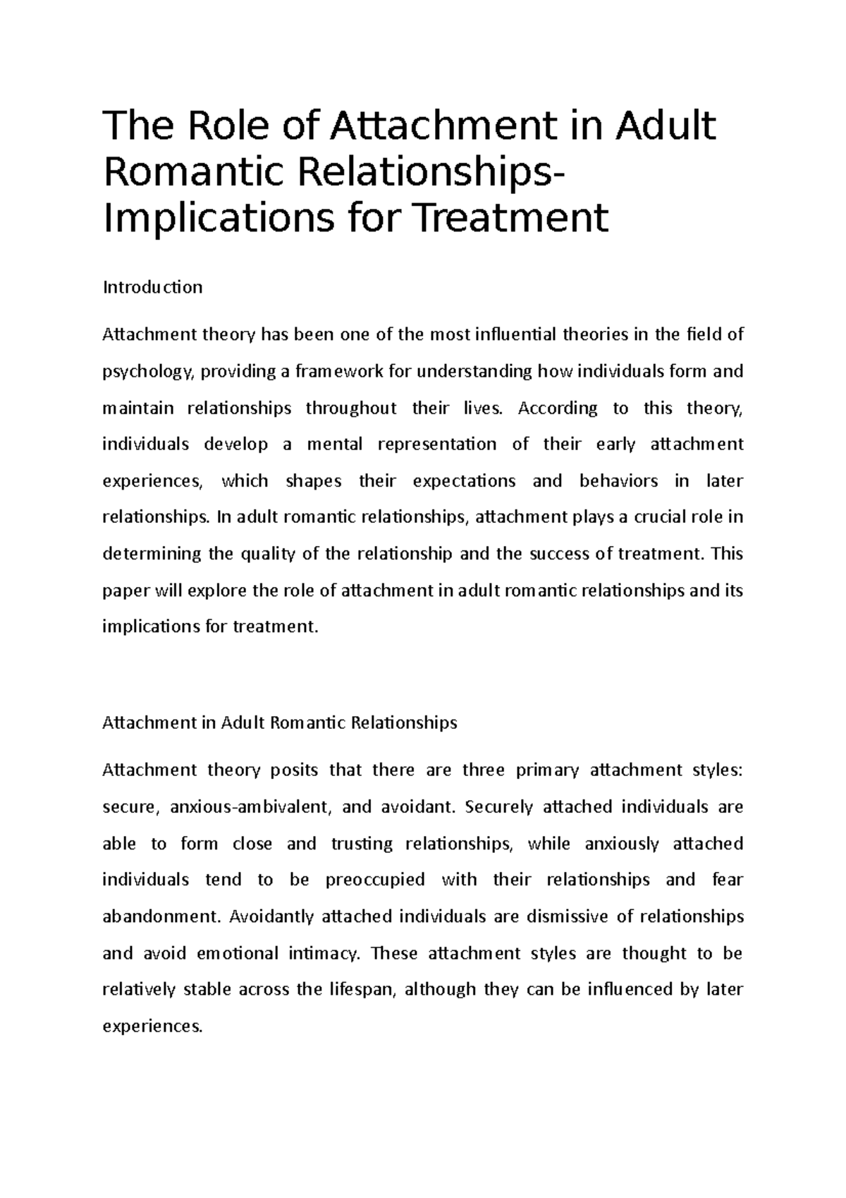 The Role of Attachment in Adult Romantic Relationships- Implications ...