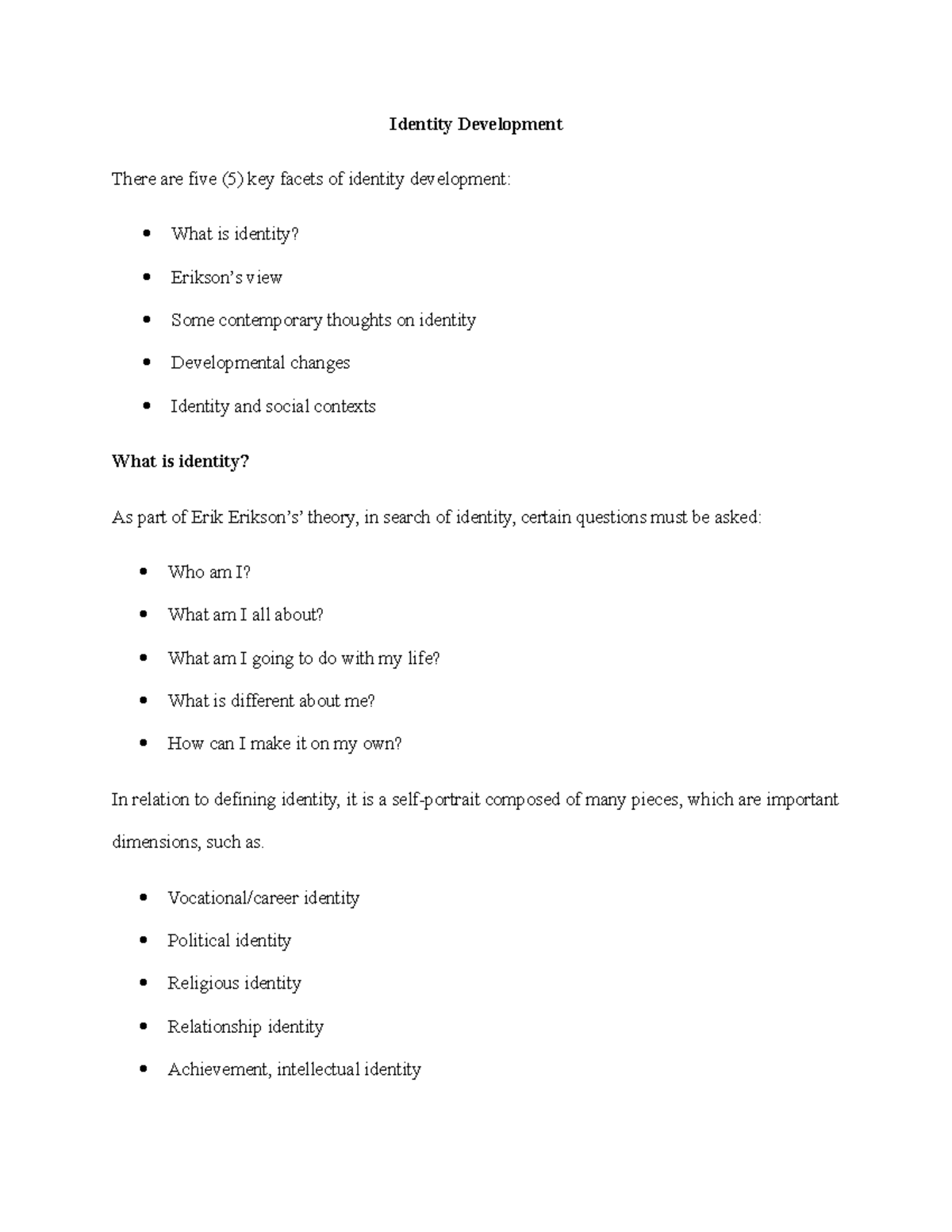 this is Dev Psych semester 1 2022 helpful for all - Identity ...