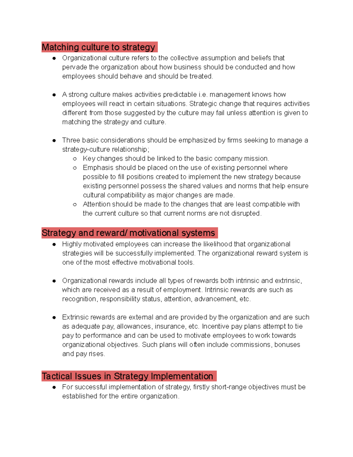 Strategic Management Notes - Part 11 - Matching culture to strategy ...