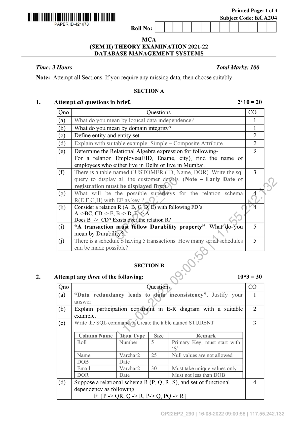 DATA-BASE- Management- System-RCS-501-1 2020 - QP22EP2_ | 16-08-2022 09 ...