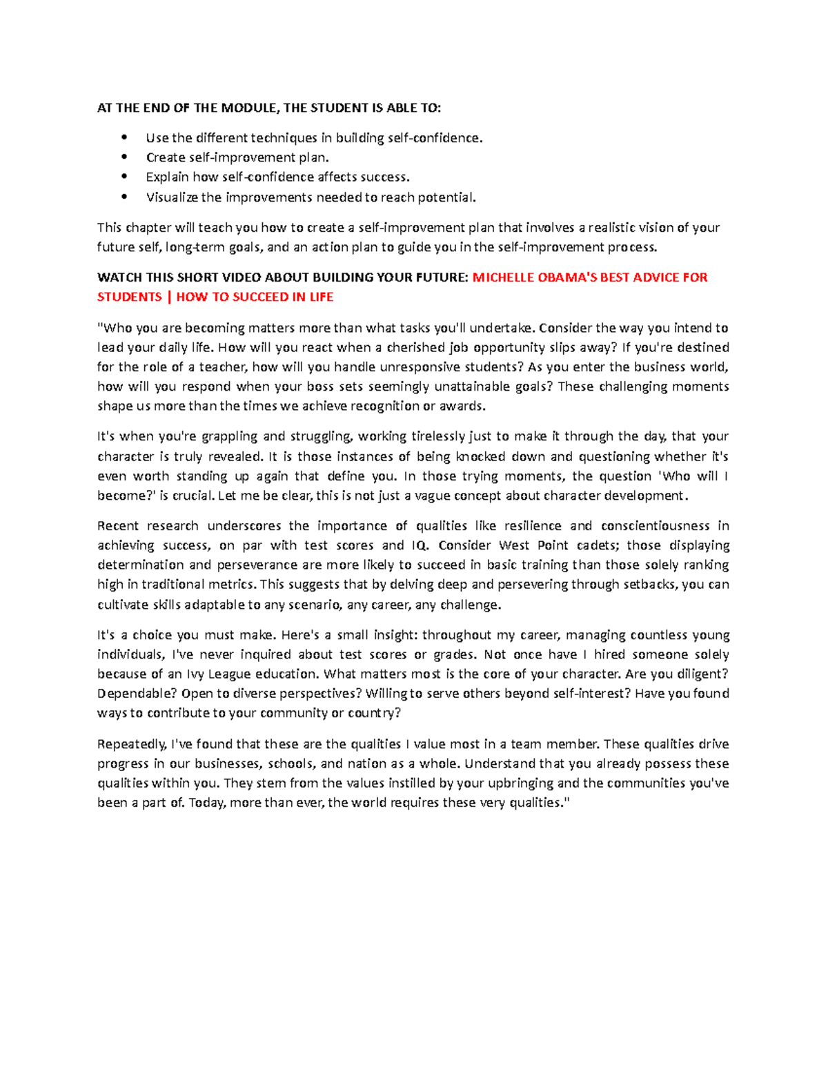 AT THE END OF THE Module - Personality Development - AT THE END OF THE ...