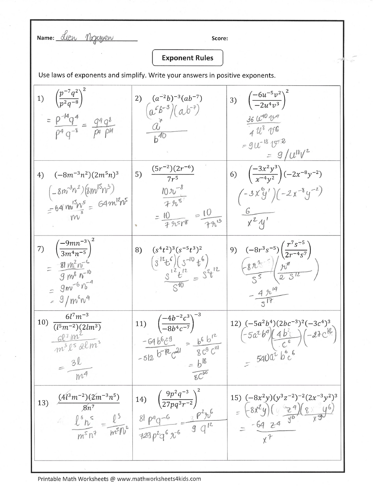 Exponent Rules Practice - MAT 5230 - Studocu