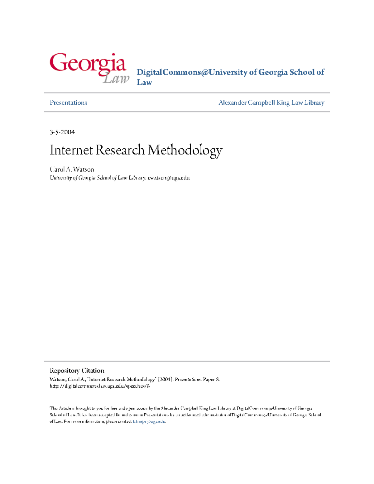 Internet Research Methodology Carol AWatson Uof Georgia ...