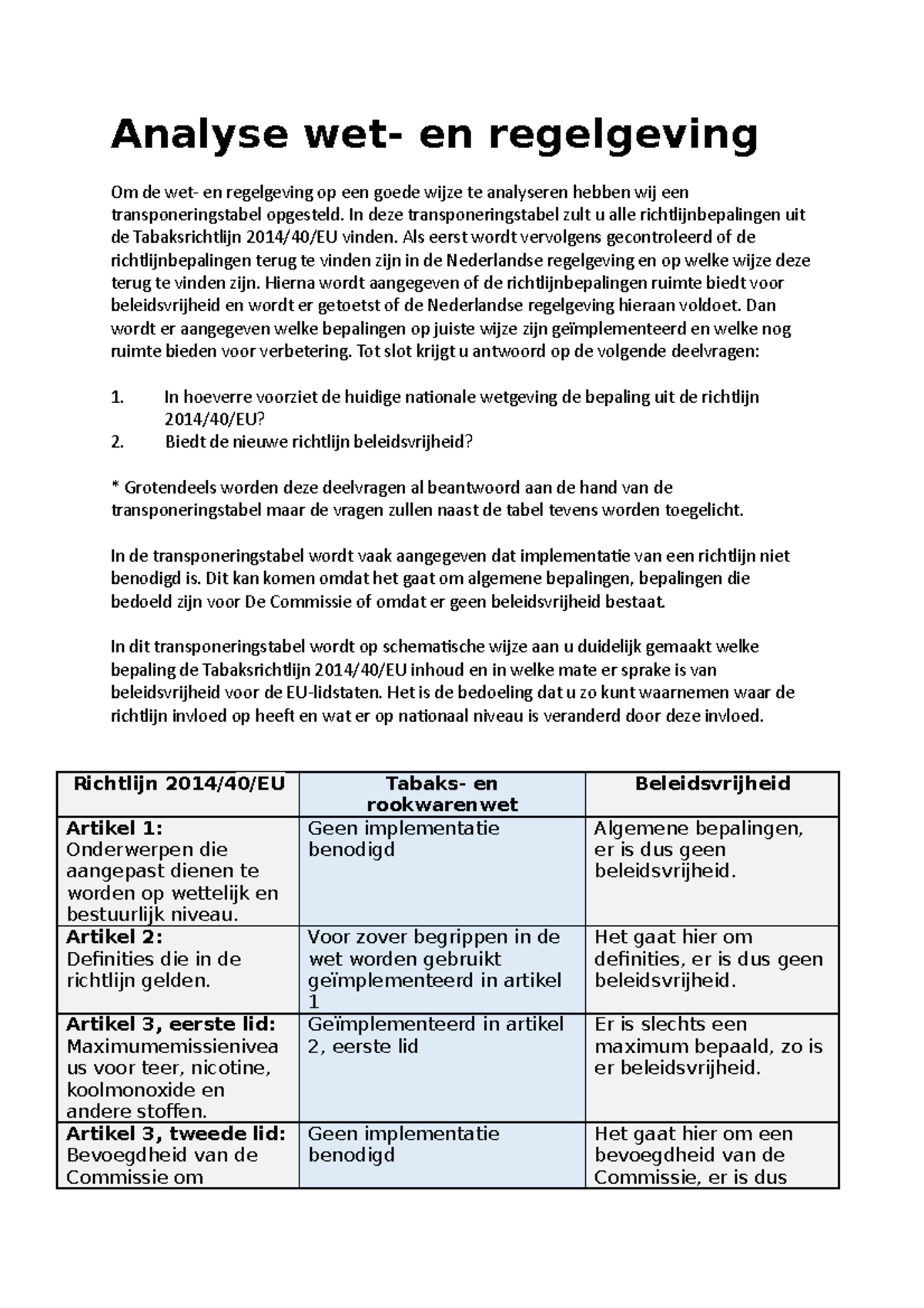 Analyse Wet- En Regelgeving Project Europa - Analyse En Regelgeving Om ...