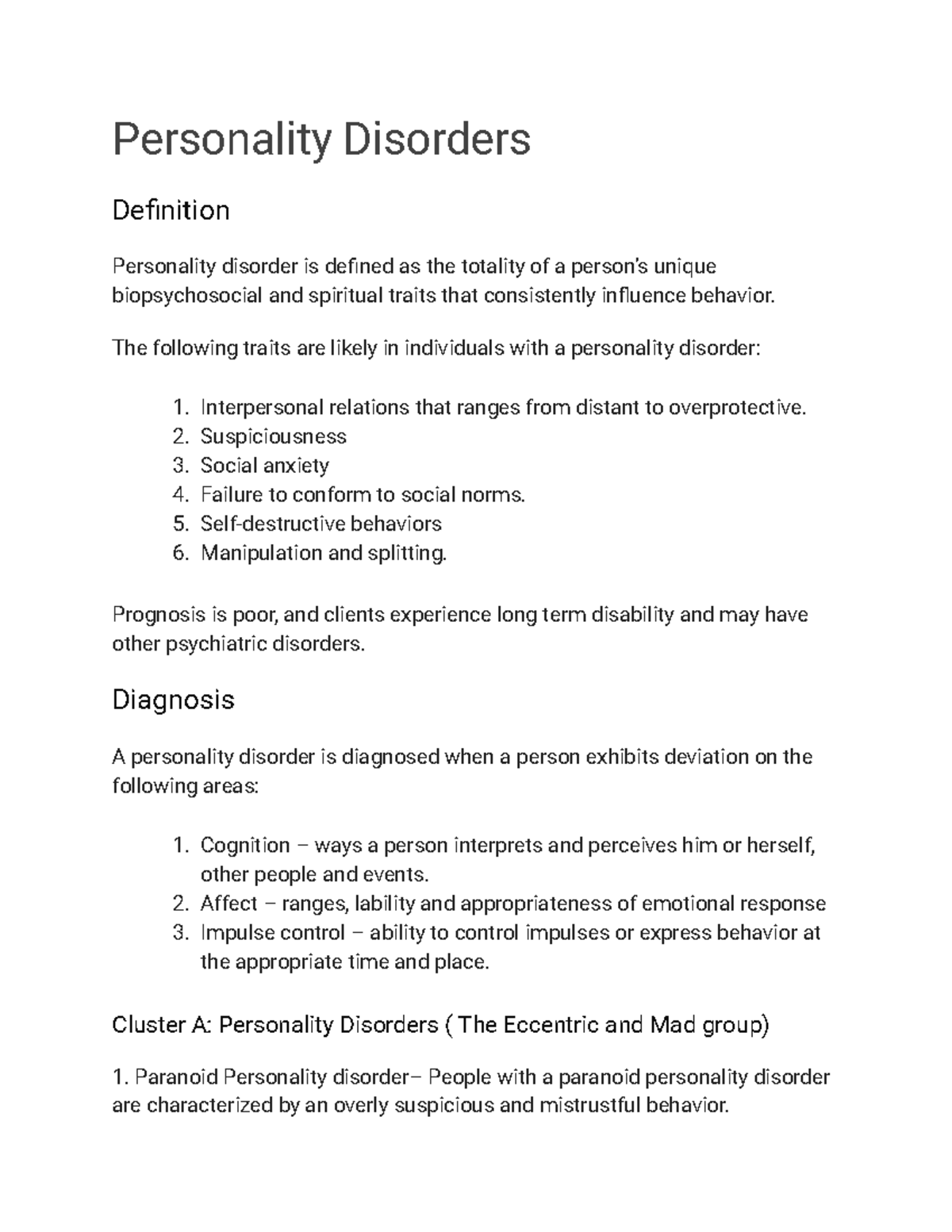 Personality Disorders Personality Disorders Definition Personality Disorder Is Defined As The 4729