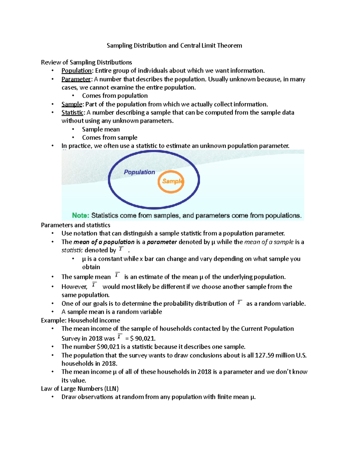 Central Limit thm notes - Sampling Distribution and Central Limit ...