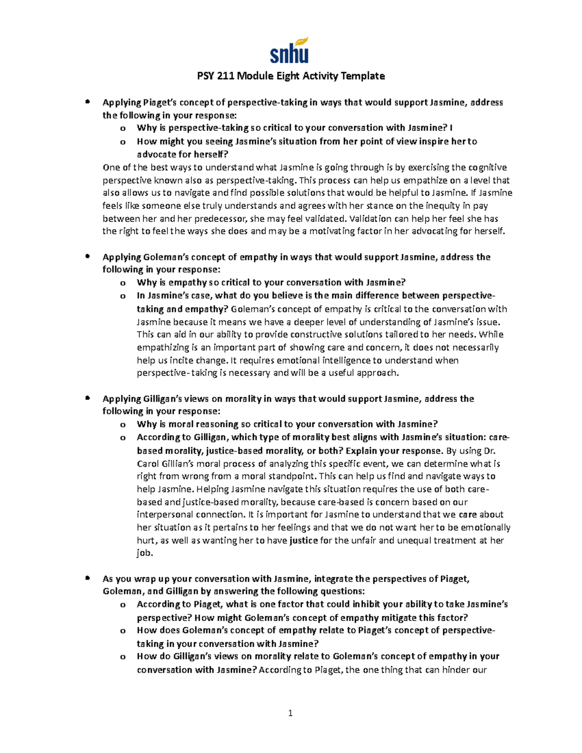 PSY 211 Module Eight Activity Complete PSY 211 Module Eight