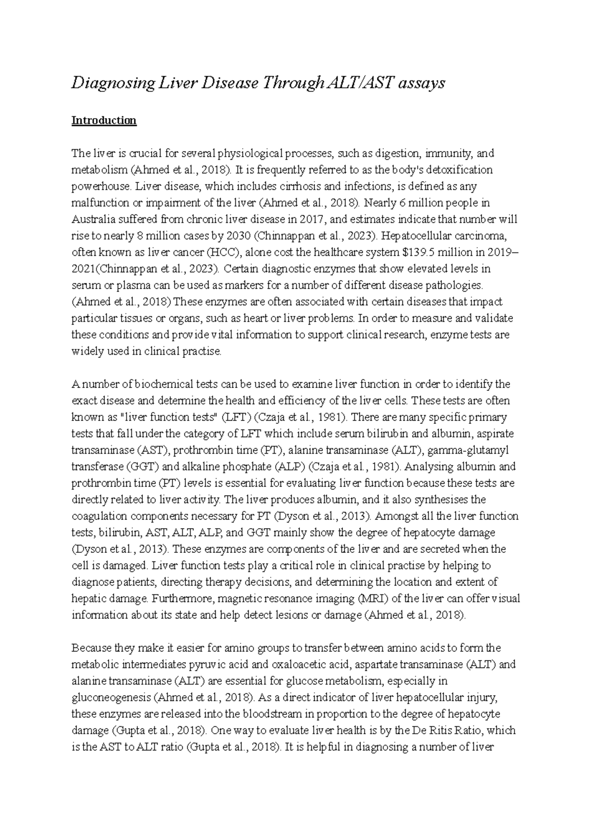 Final Lab report - Enzymology - Diagnosing Liver Disease Through ALT ...