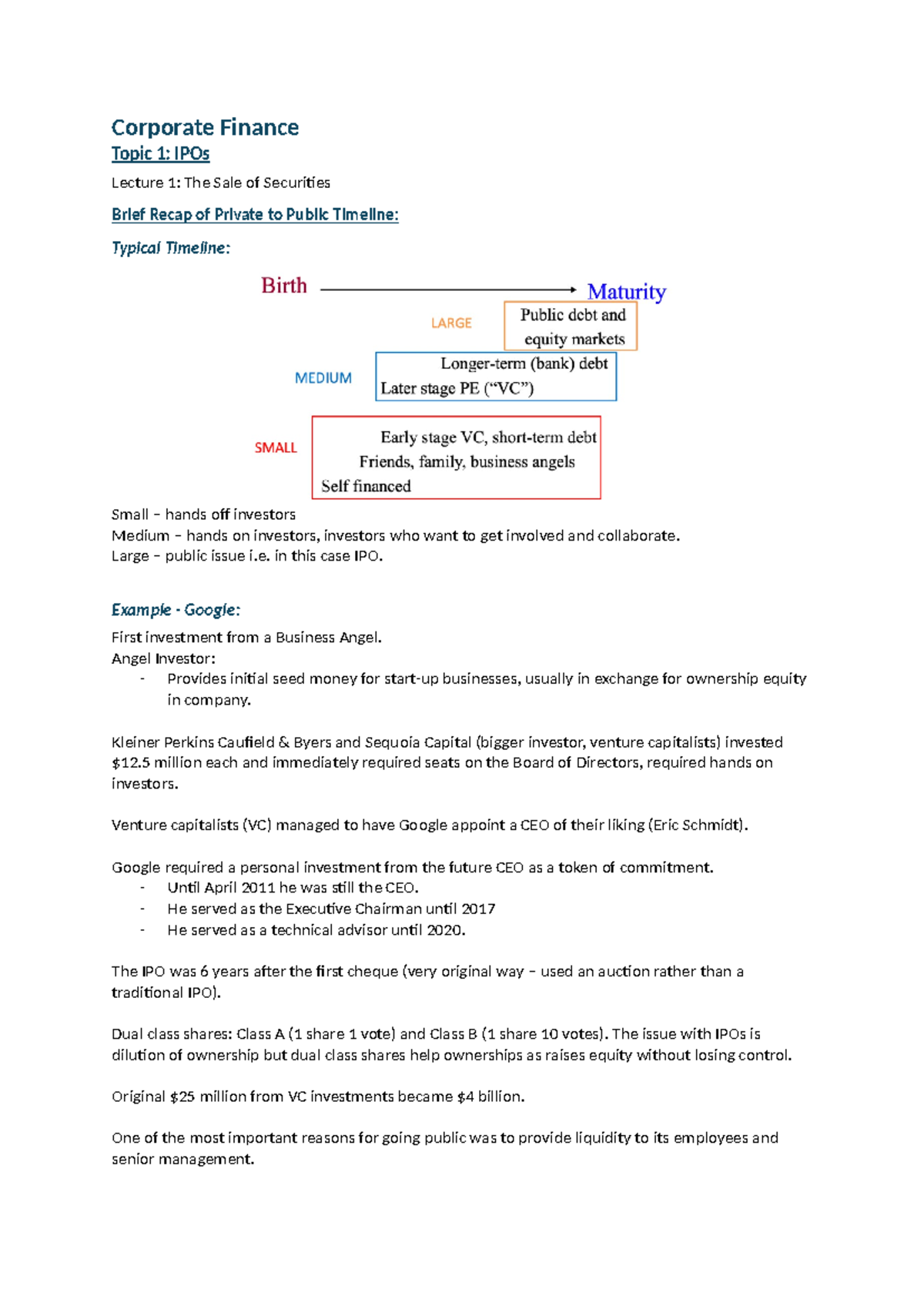 Corporate Finance Notes - Corporate Finance Topic 1: IPOs Lecture 1 ...