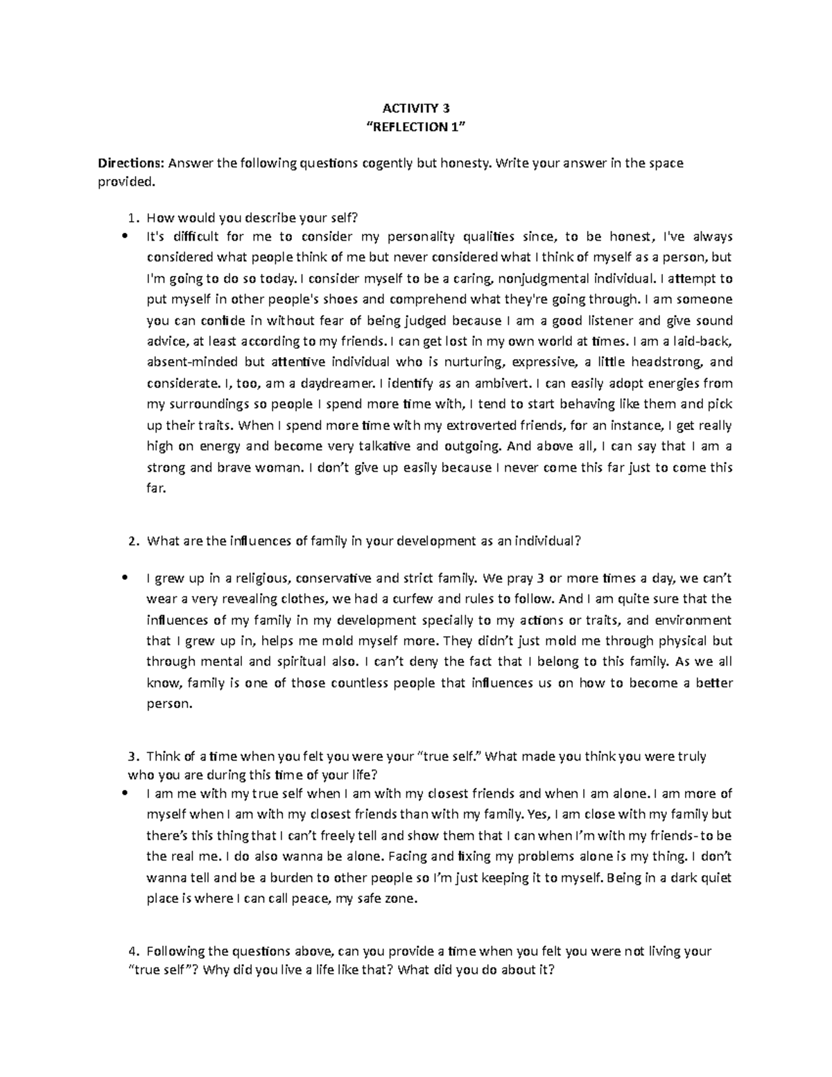 Activity 3 - Notes - ACTIVITY 3 “REFLECTION 1” Directions: Answer the ...