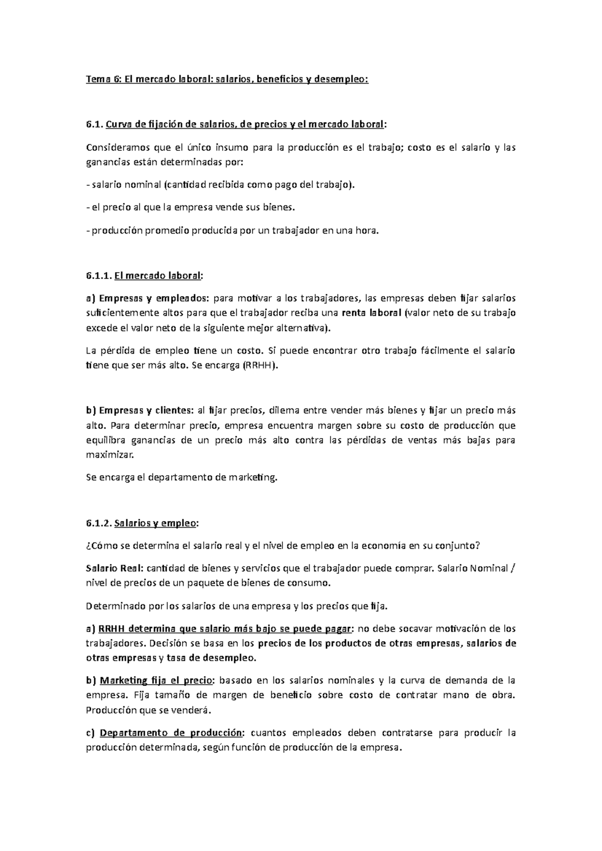 Tema 6 - Apuntes - Tema 6: El Mercado Laboral: Salarios, Beneficios Y ...