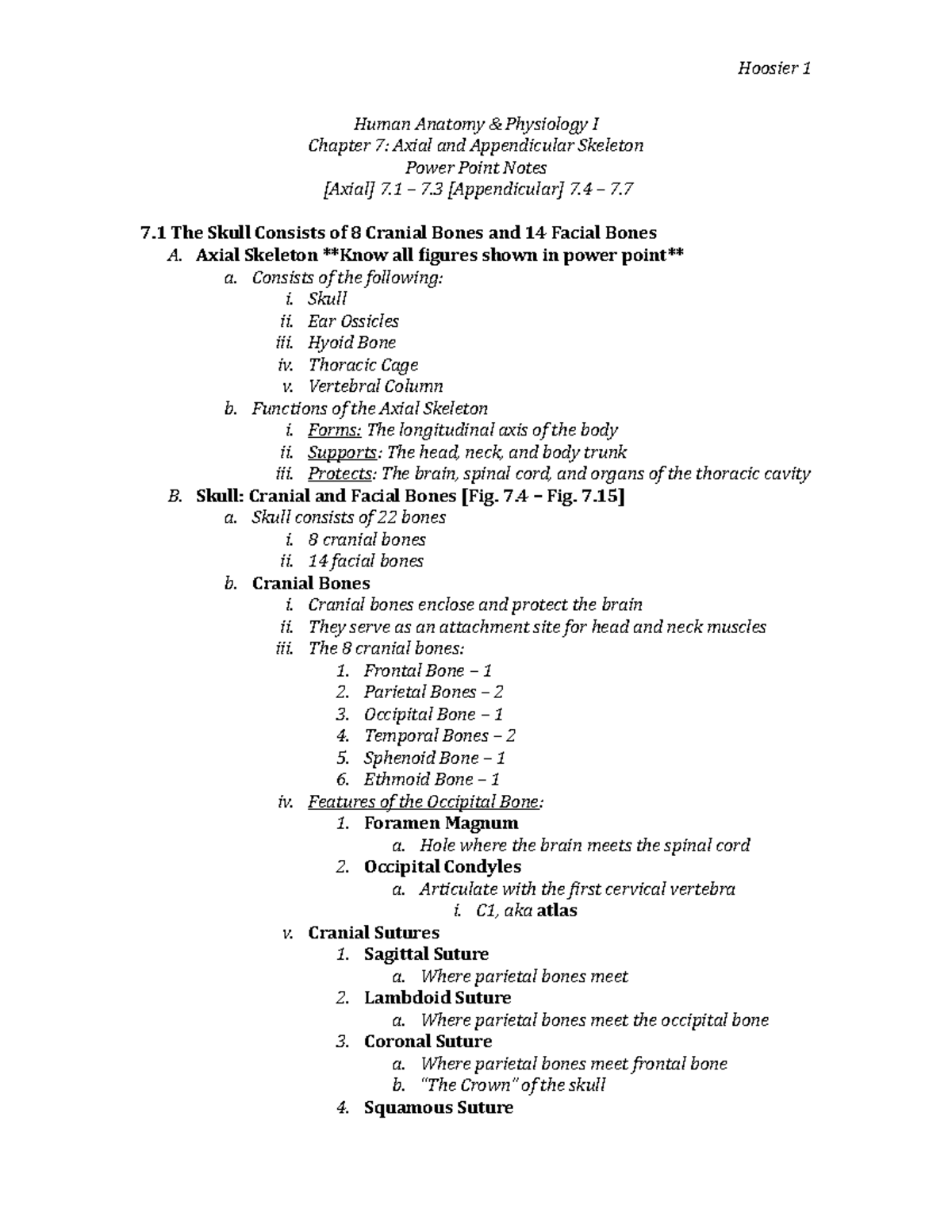 Ch. 7 Power Point Notes - Human Anatomy & Physiology I Chapter 7: Axial ...