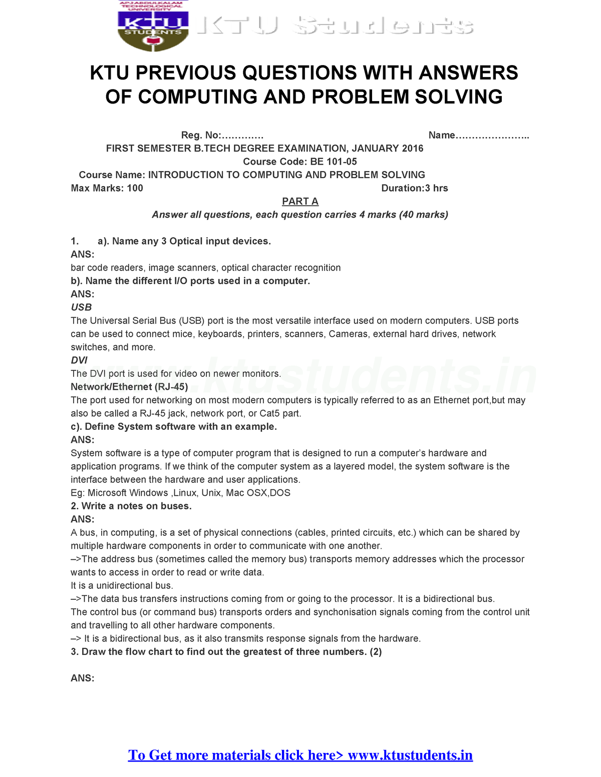 introduction to computing and problem solving ktu notes