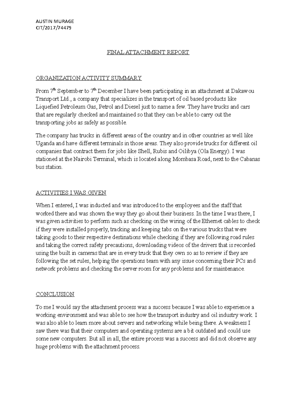 Final Attachment Report Mount Kenya University for the method of least