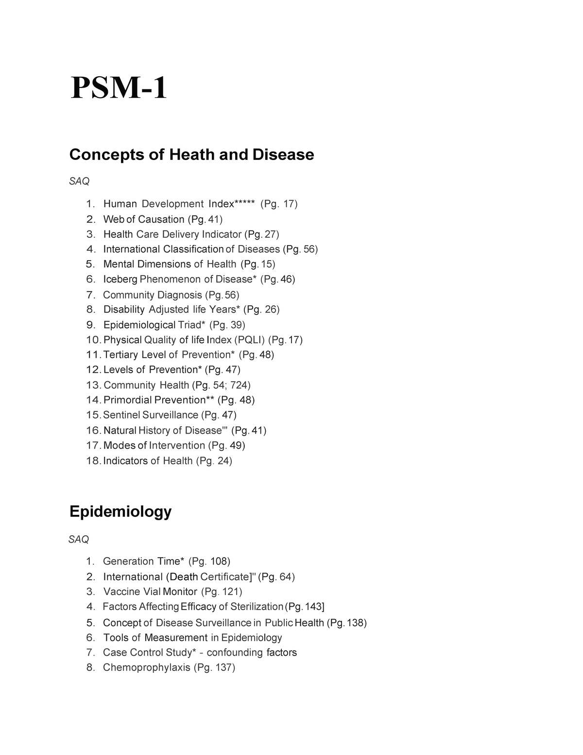 Bhalani 3rd year - PSM- Concepts of Heath and Disease SAQ 1. Human ...