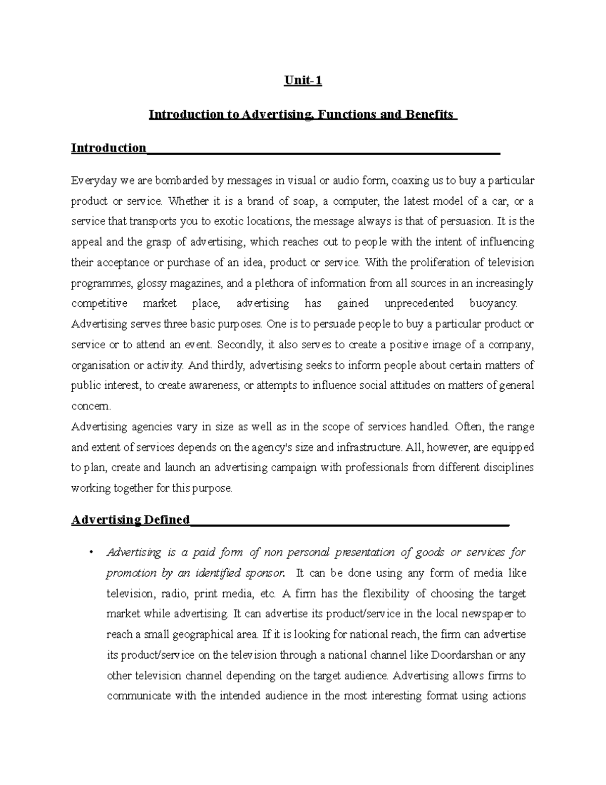 Unit-1-Advertising - AS PER MJPRU - Unit- Introduction to Advertising ...