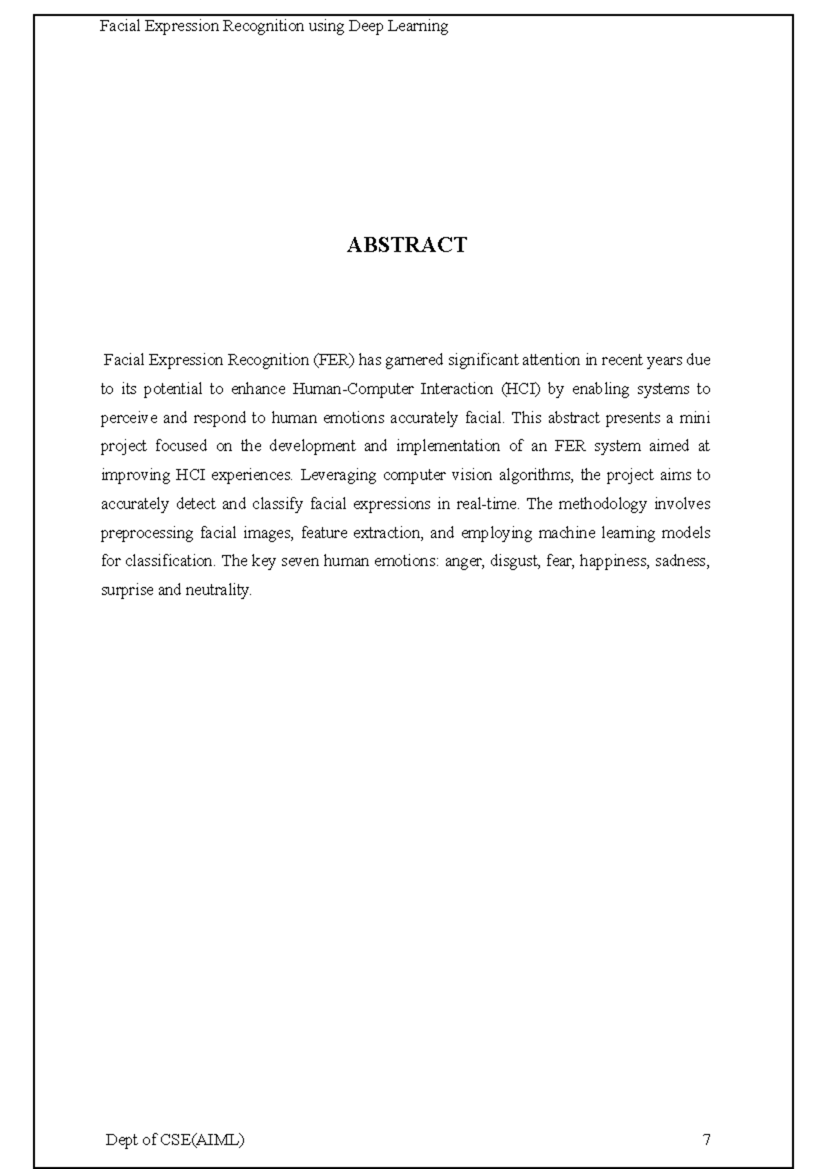 Mini part 2 - Abstract - ABSTRACT Facial Expression Recognition (FER ...