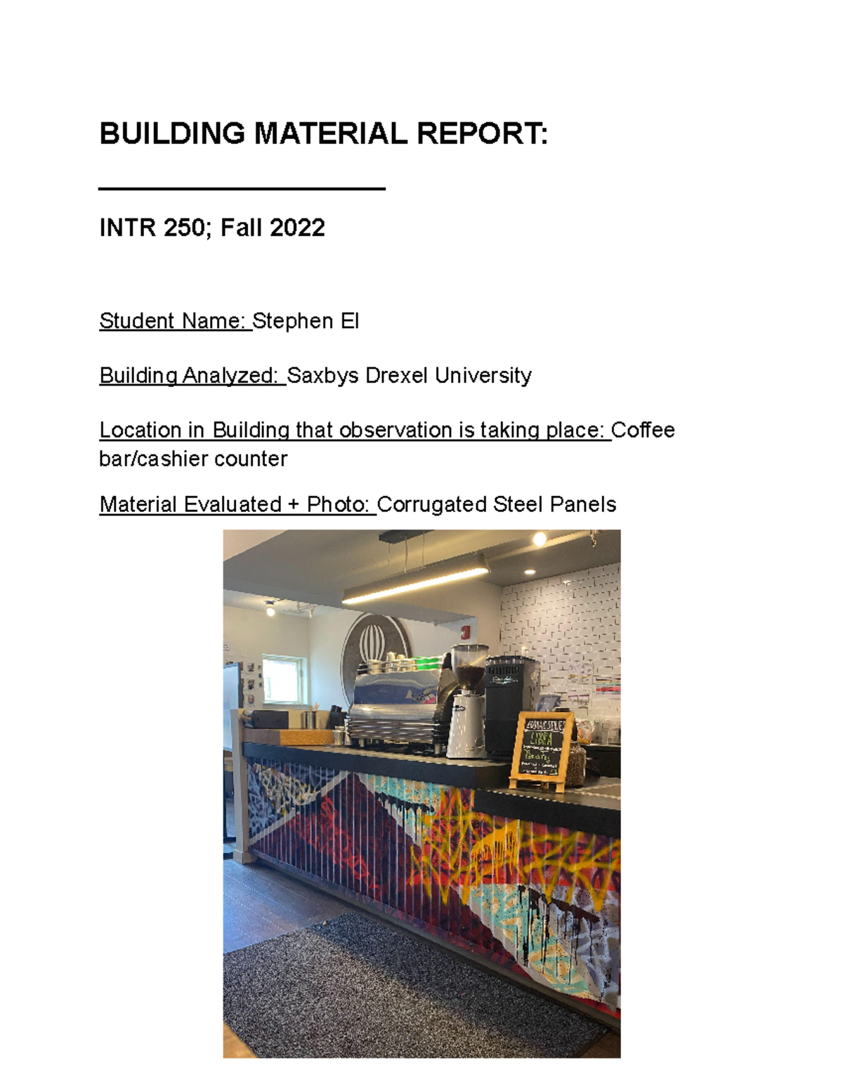 INTR+250+Material+Report+#1+ - BUILDING MATERIAL REPORT ...