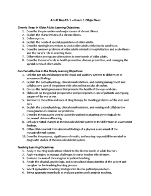 Adult Health 1 Exam 1 Outline - Adult Health 1 Exam 1 Outline Chronic ...