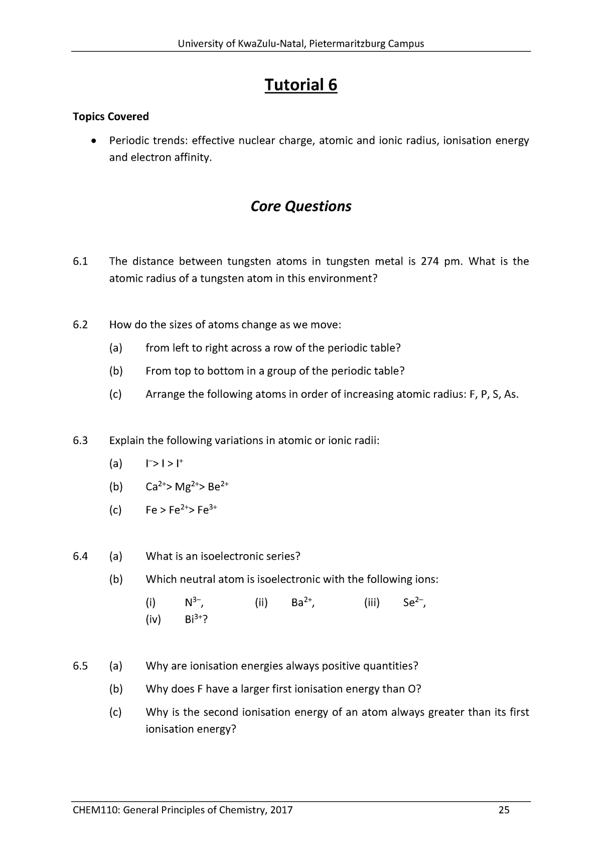 CHEM110 Tutorials 2017 6 - University of Pietermaritzburg Campus ...