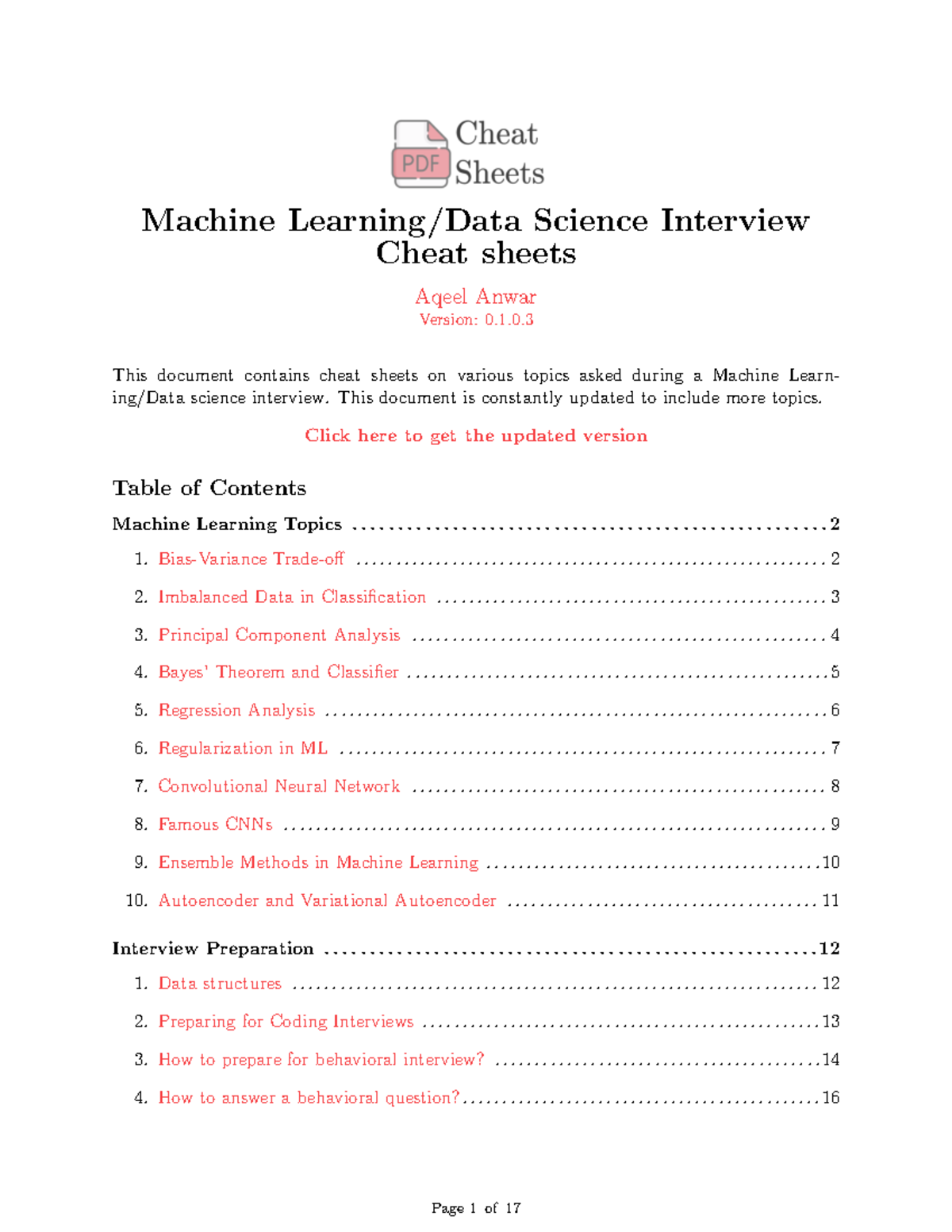 Machine Learning Cheat sheet - Machine Learning/Data Science Interview ...