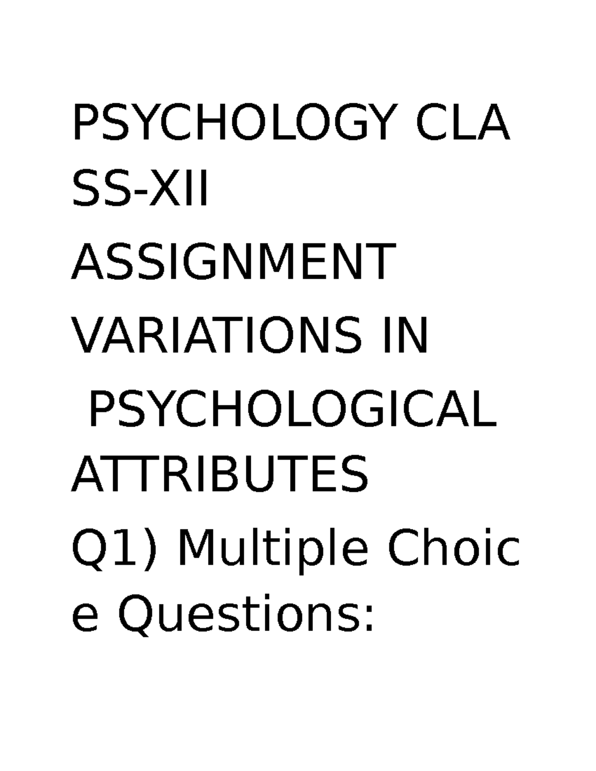 Intelligence 3 - psychology - PSYCHOLOGY CLA SS-XII ASSIGNMENT ...