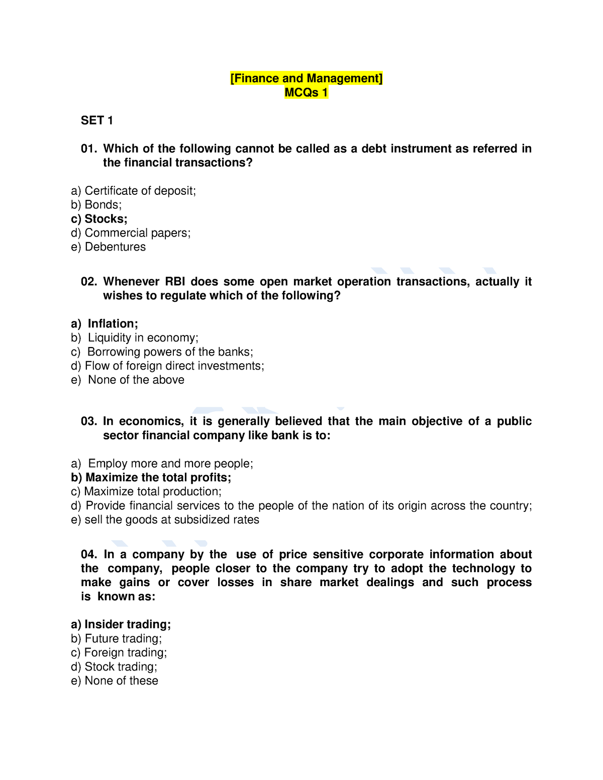 352825280 MCQ On Finance And Management - [Finance And Management] MCQs ...