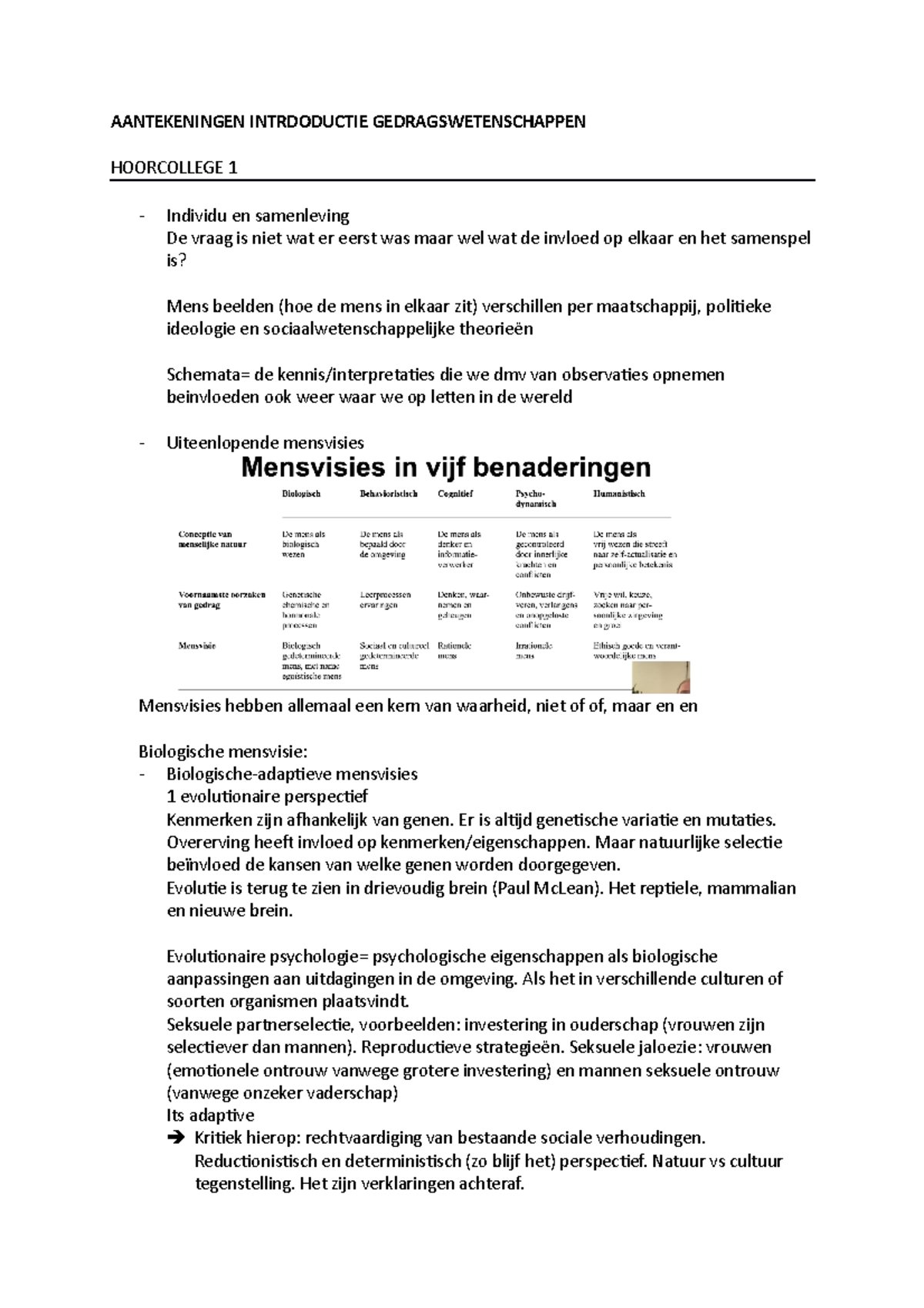 Aantekeningen Intrdoductie Gedragswetenschappen HC1 - AANTEKENINGEN ...